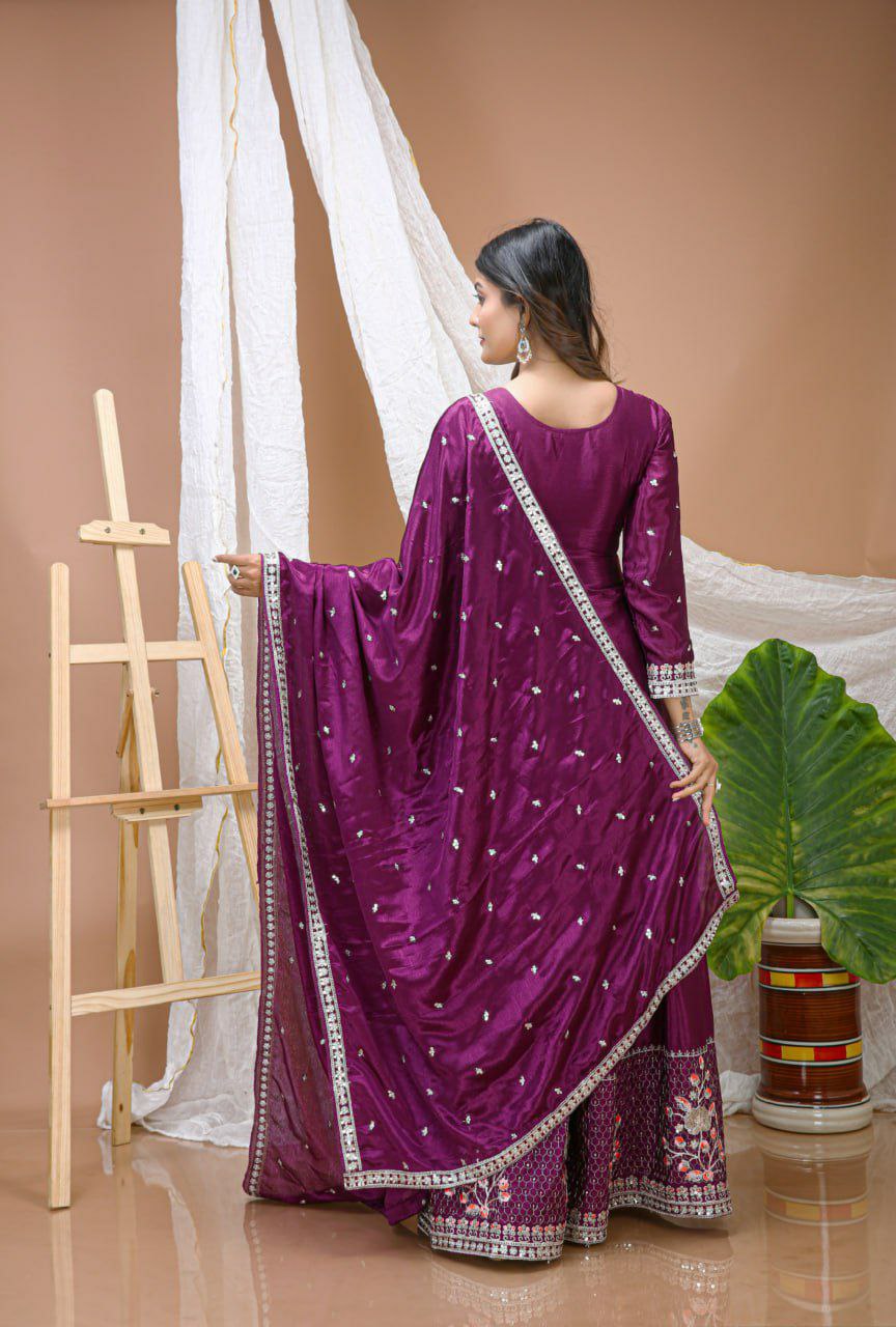 Chinon Embroidered Kurti Sharara Set with Dupatta