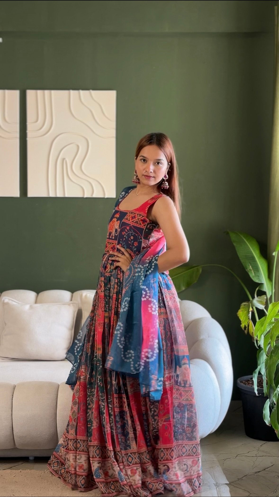 Elegant Patola Printed Organza Gown Set
