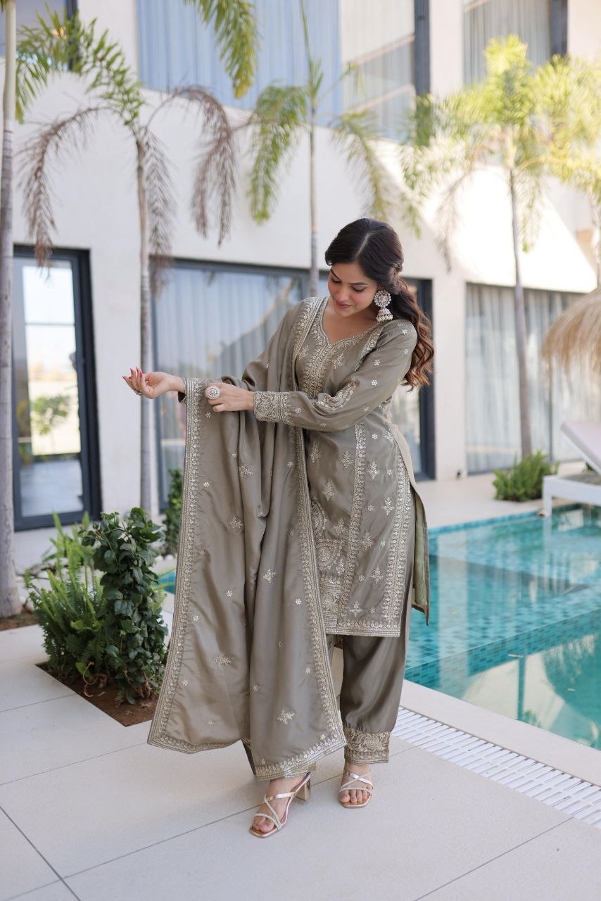 Designer Silk Kurti Set with Zari & Thread Embroidery
