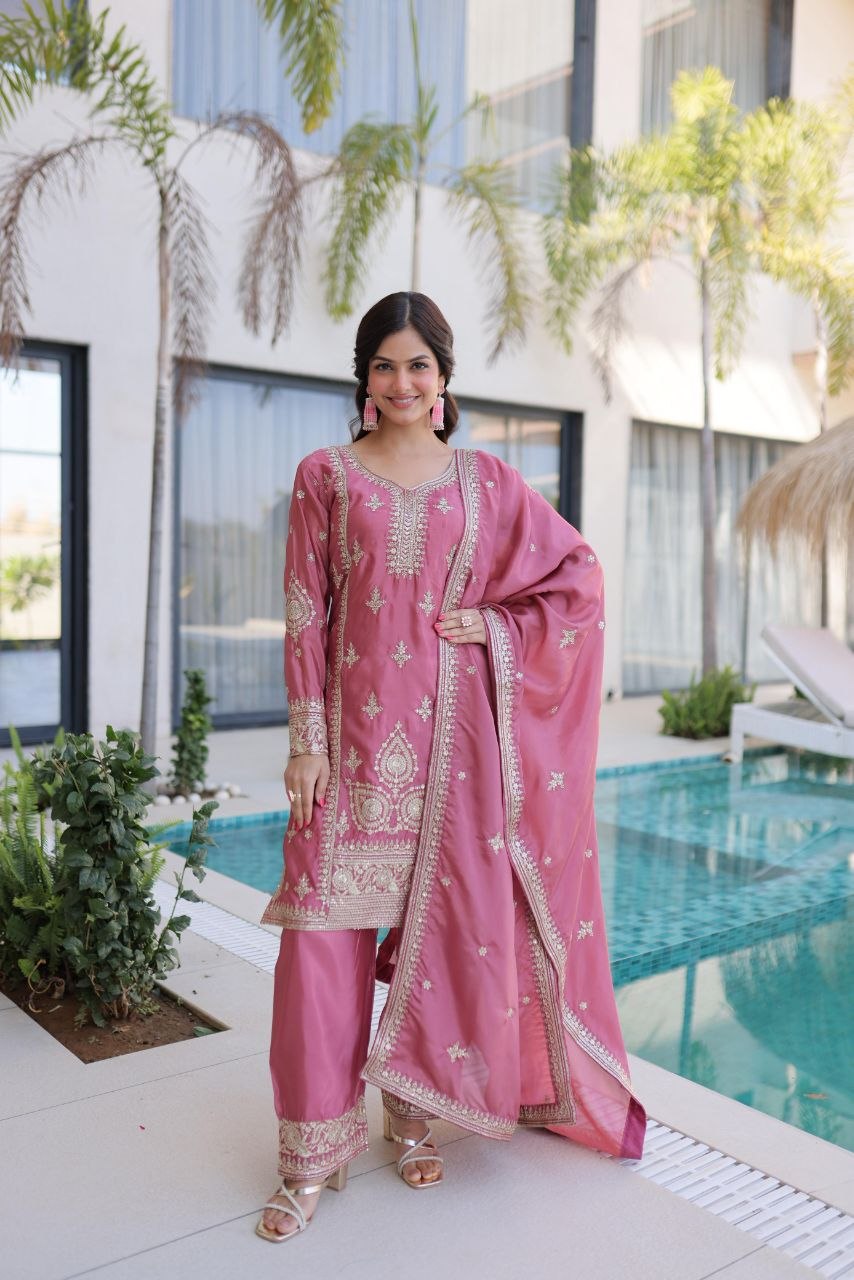 Designer Silk Kurti Set with Zari & Thread Embroidery