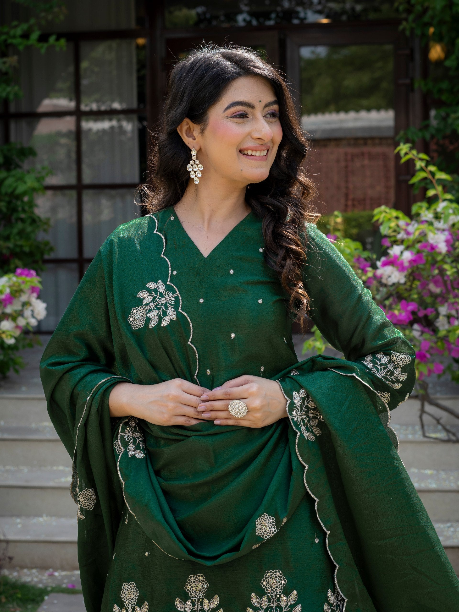 Premium Chinon Embroidered Kurti Set with Dupatta