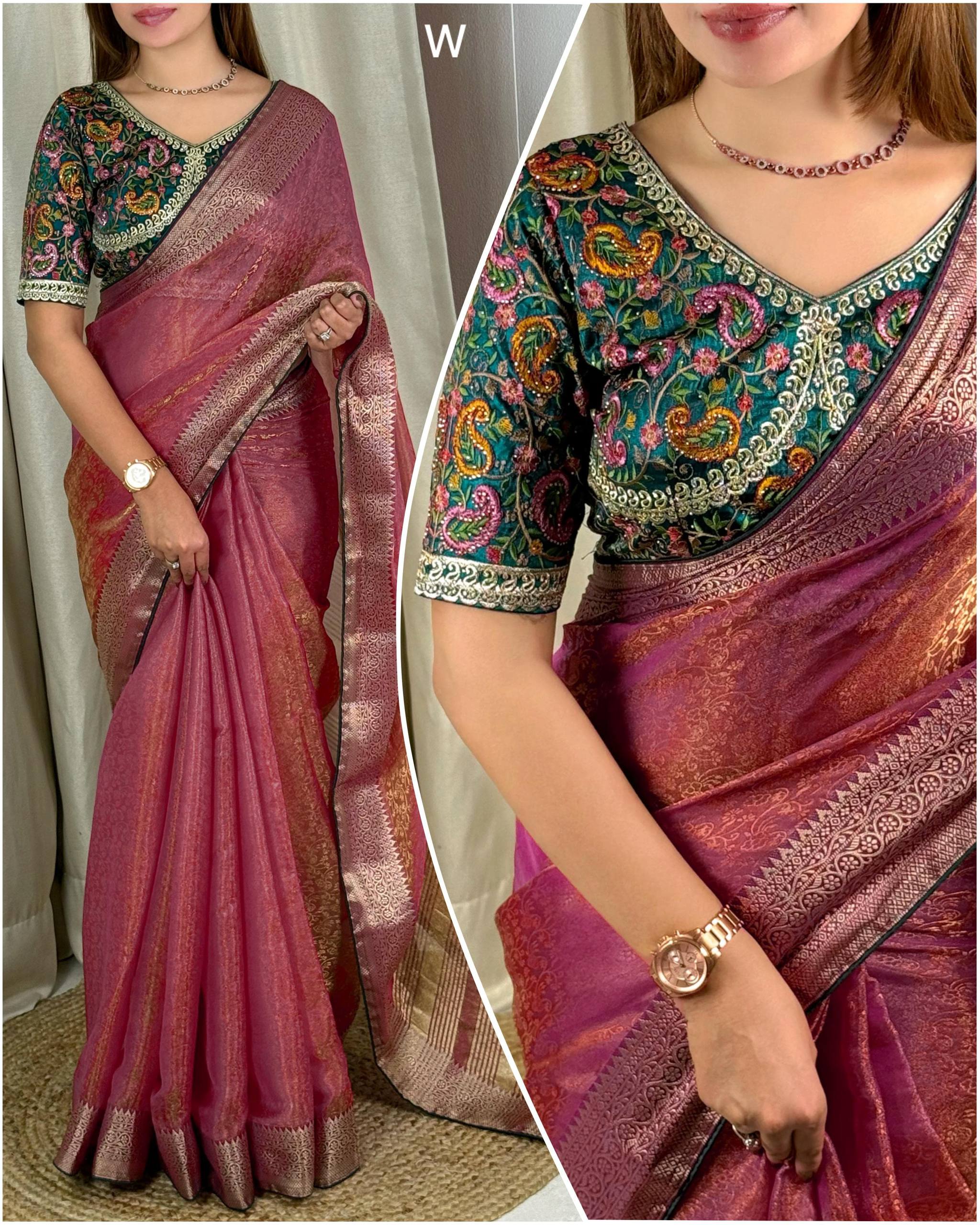 Designer Fandy Silk Saree with Kashmiri Embroidered Blouse