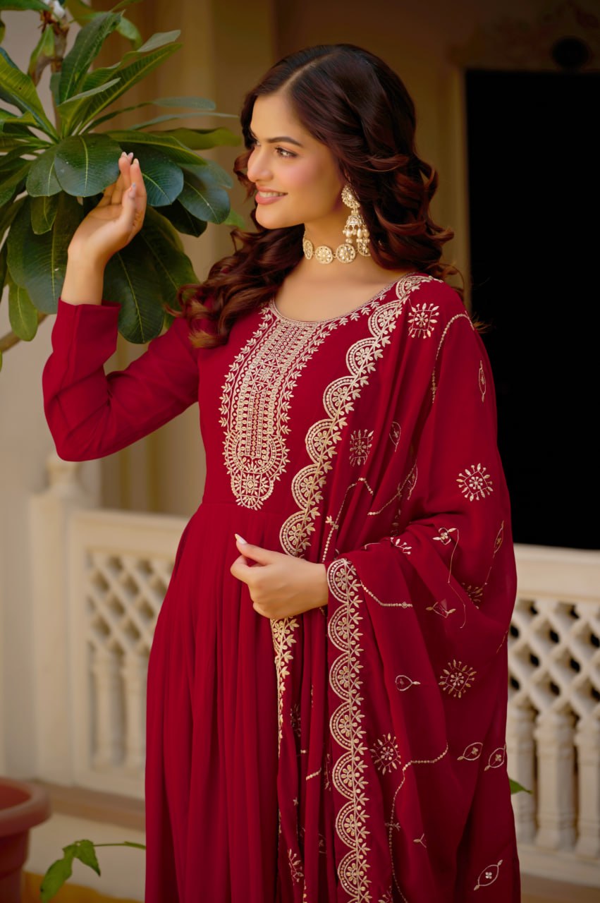 Premium Maroon Anarkali Gown with Dupatta