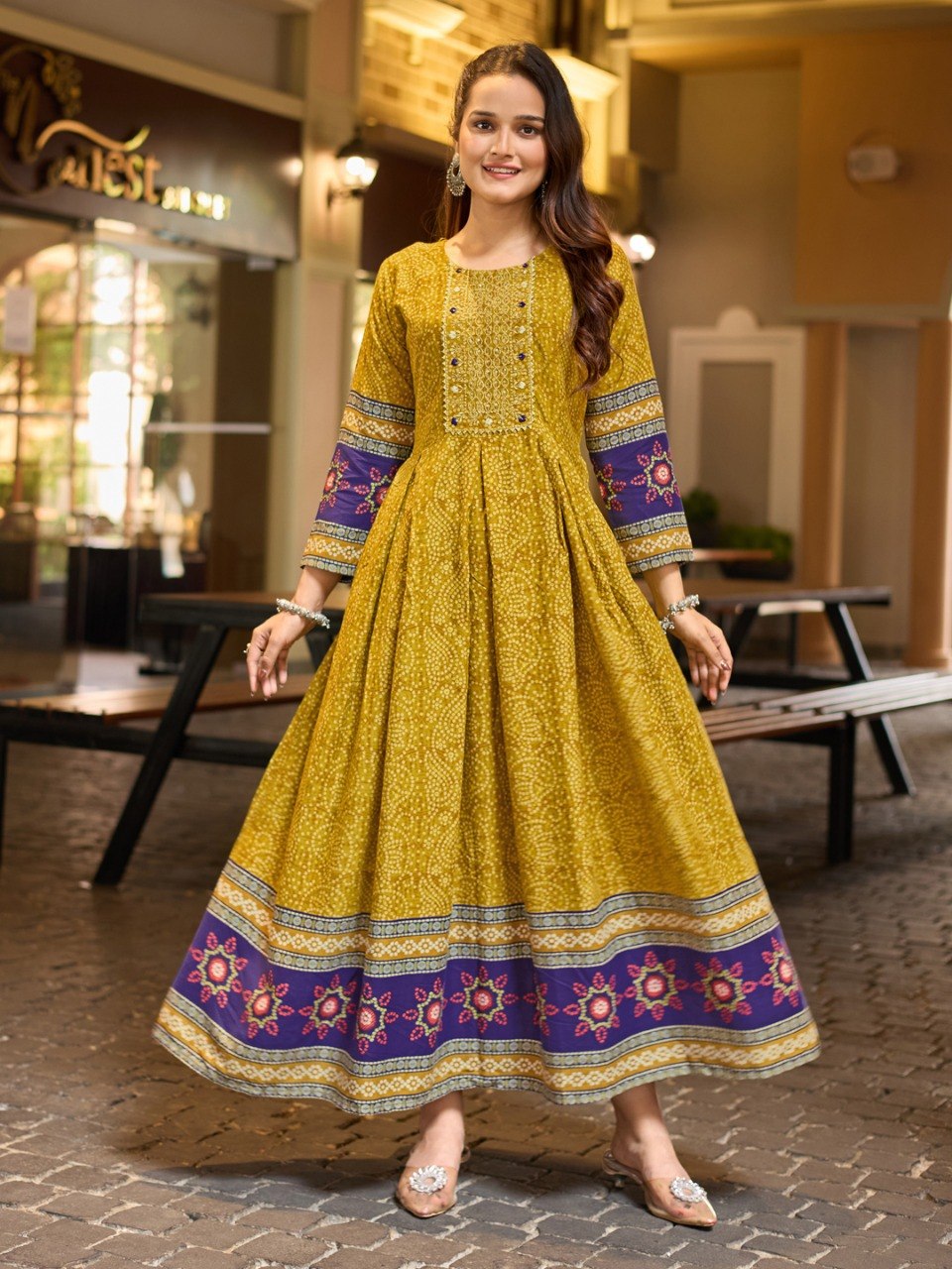 Parrot Green Rayon Printed Kurti with Embroidery Work