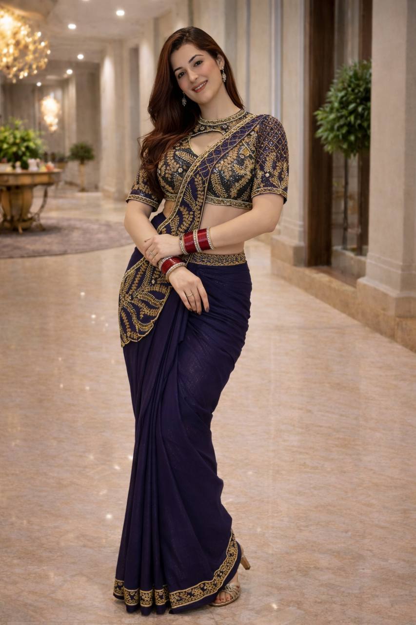 Dhoti Style Indo-Western Saree Set with Embroidery Work