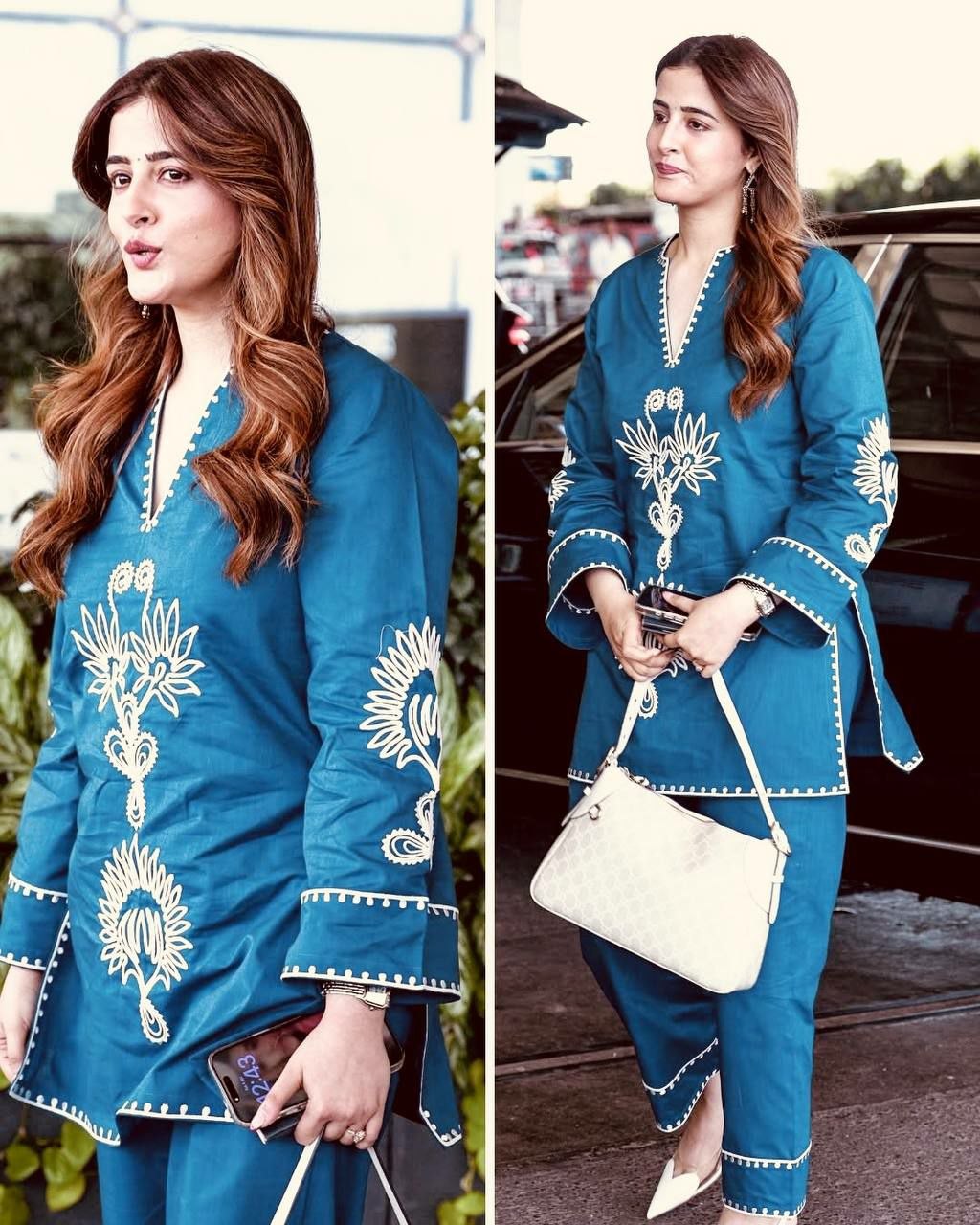 Pur Rayon With Embroidery Thread Work With Sleeves co-ord set