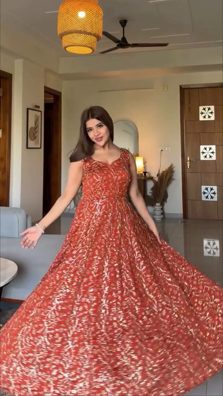 Elegant Georgette Embroidered Gown Set with Palazzo & Organza Dupatta
