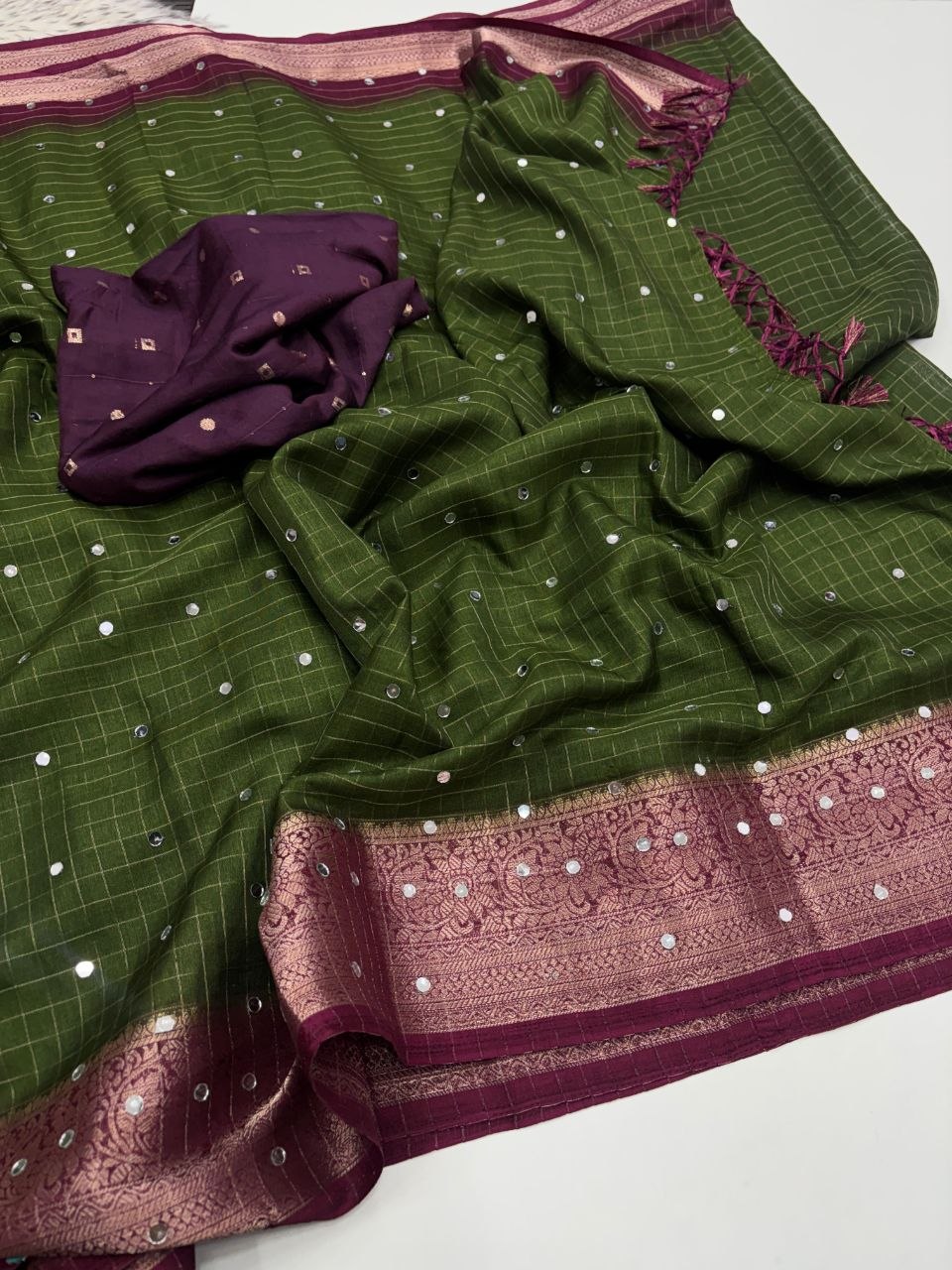 Premium Dola Silk Saree with Mirror Work & Rich Zari Border