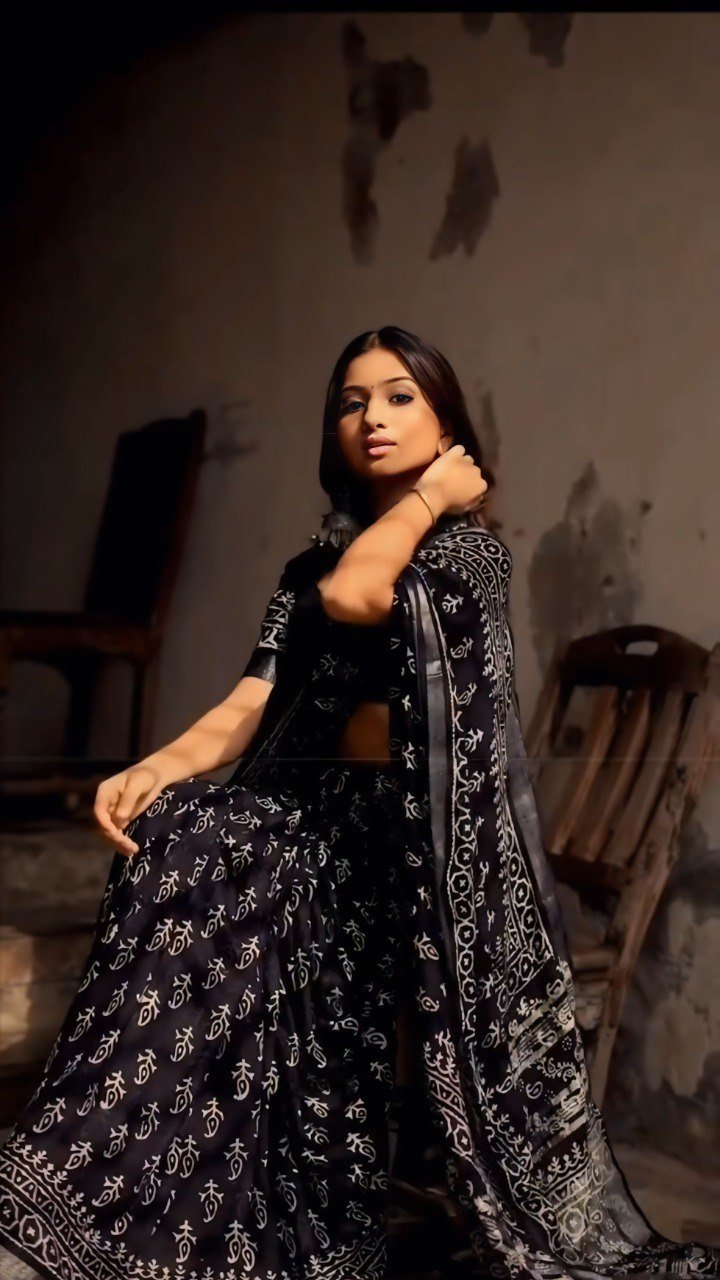 Black Mist Pre-Stitched Cotton Saree