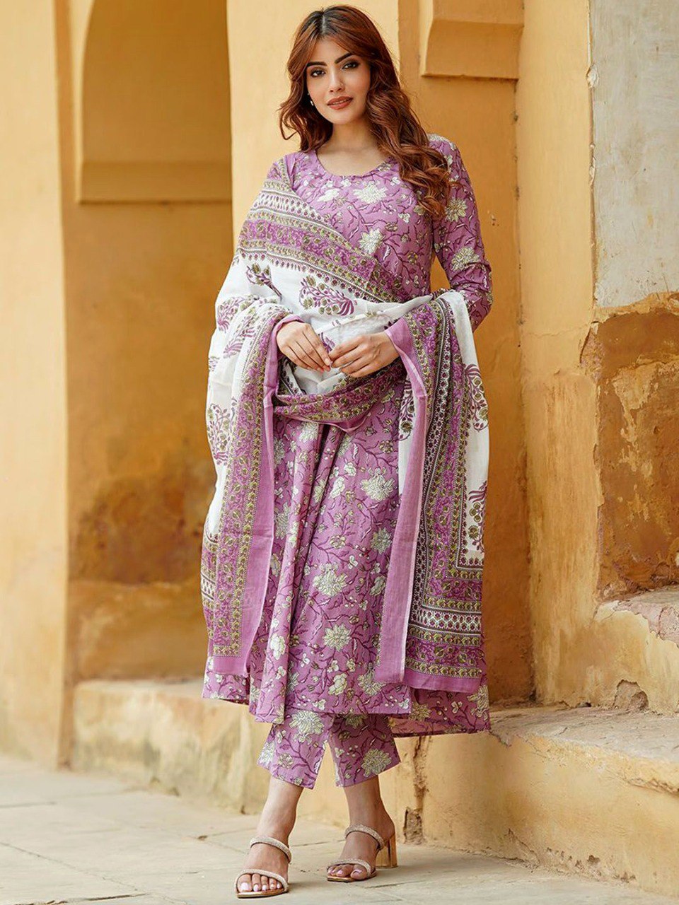 Royal Lavender Printed Rayon Ethnic Set