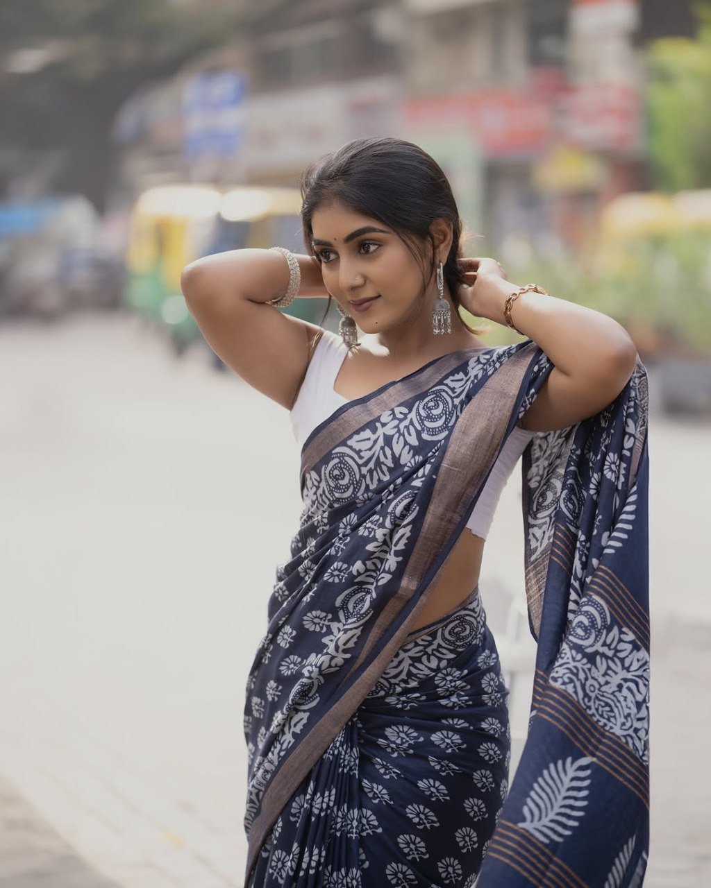 Ready-to-Wear Navy Blue Cotton Saree