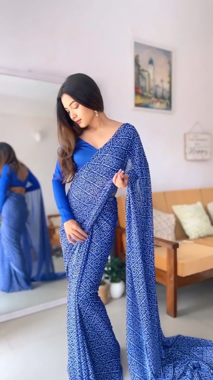 Ocean Mist Blue Georgette Ready-to-Wear Saree