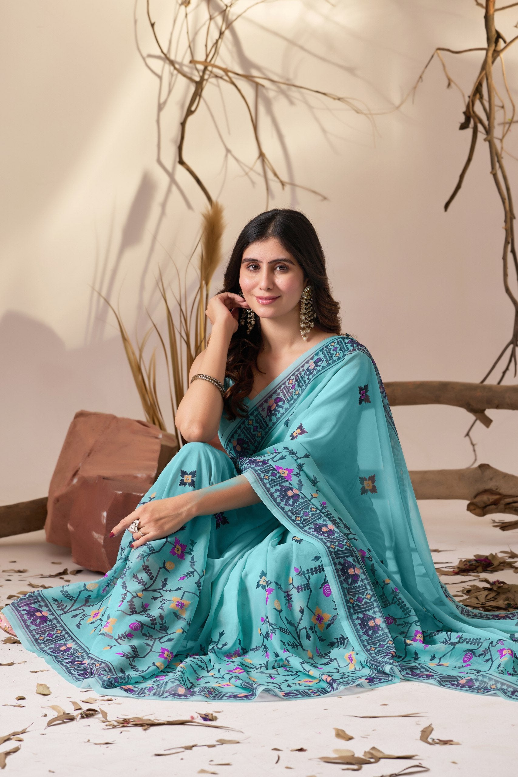 Sea Green Tribal Elegance Soft Georgette Saree