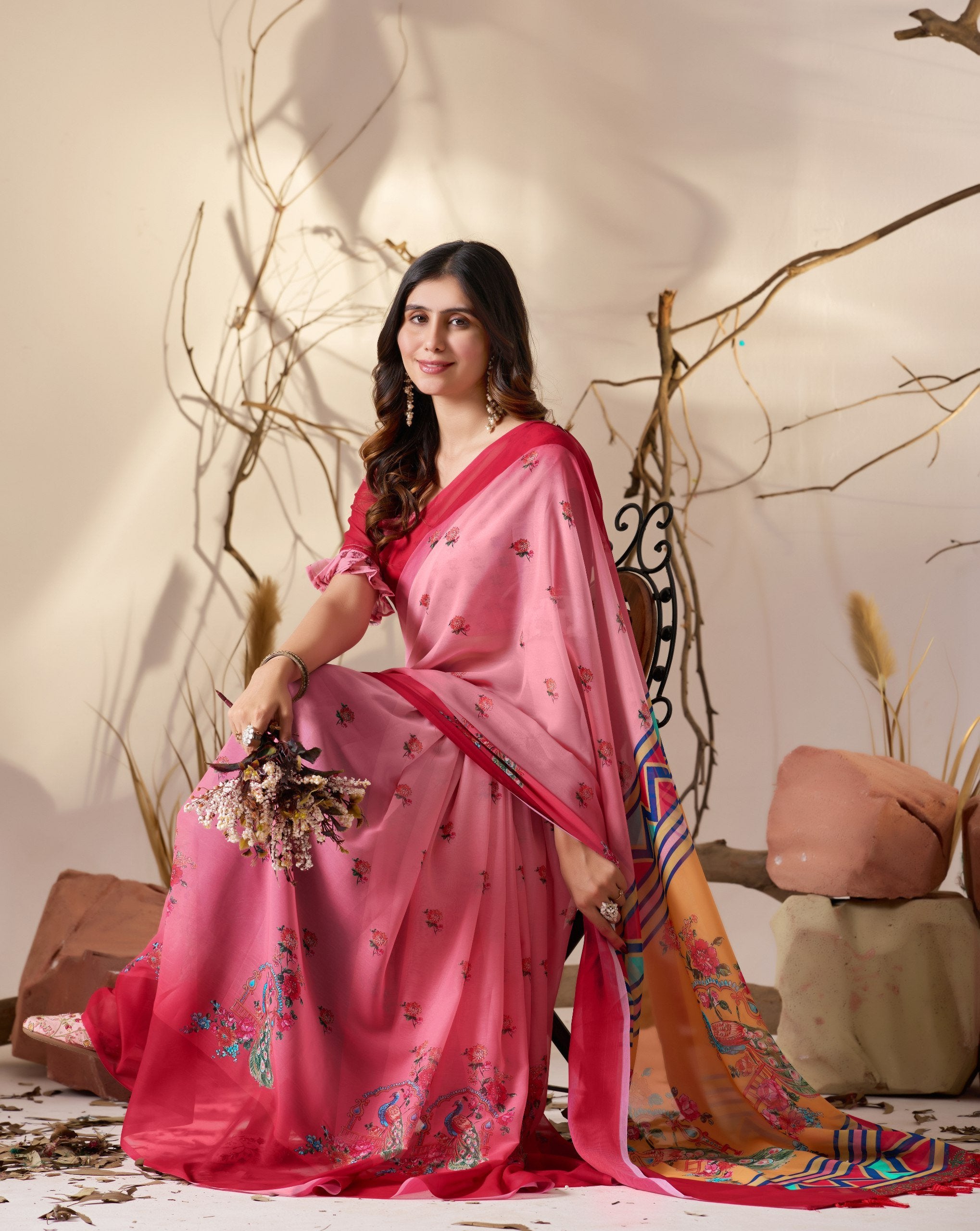 Rose Harmony Soft Georgette Dual Pink Saree