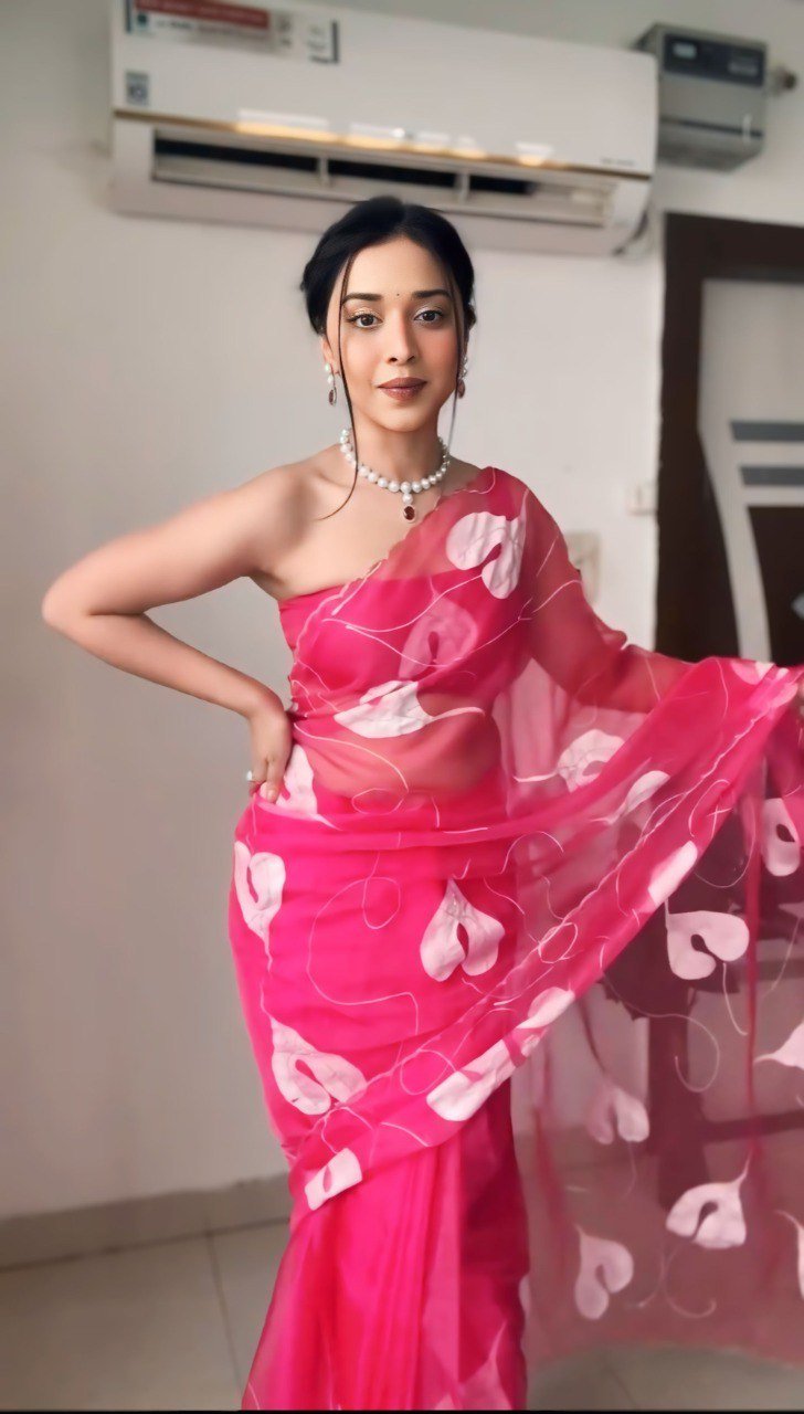 Soft Organza Printed Saree with Matching Plain Blouse – Elegant & Lightweight