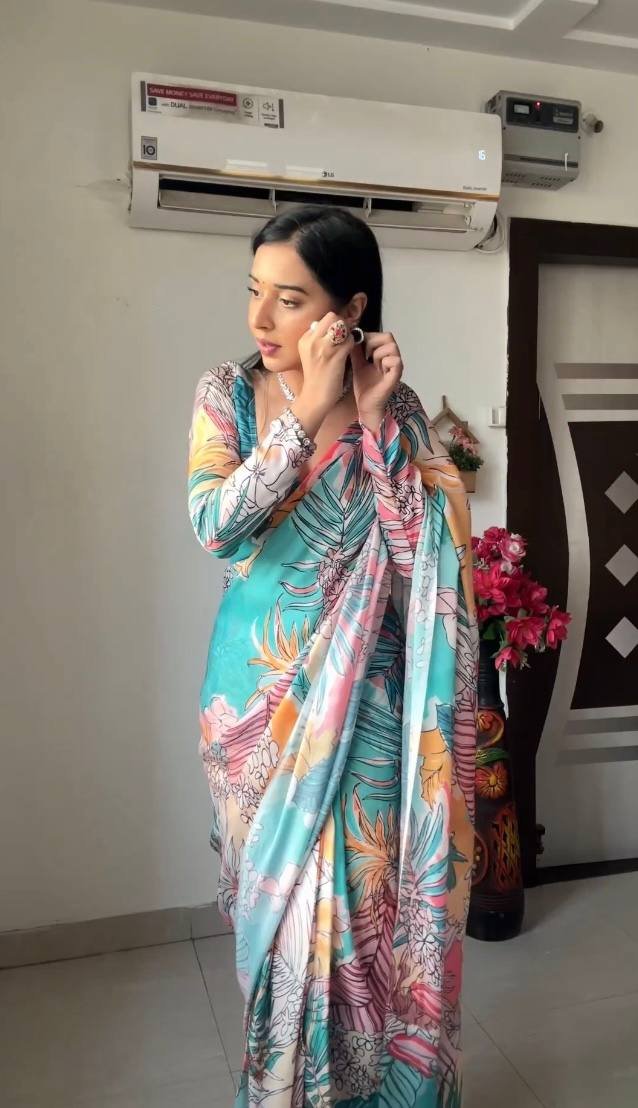 MultiMuse Printed Georgette Ready-to-Wear Saree