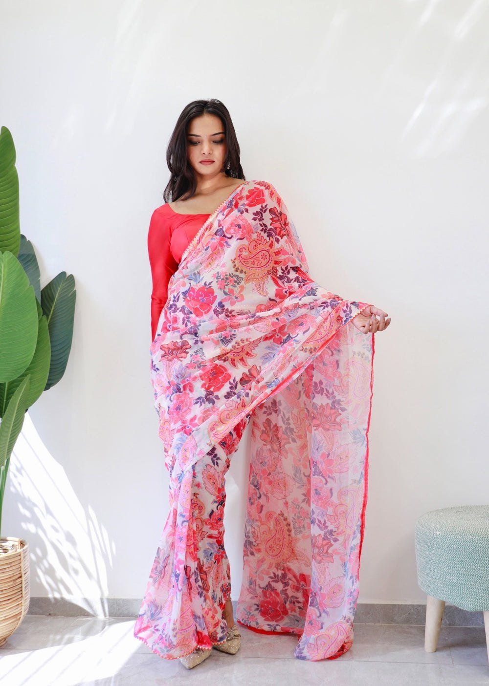 Pink Blossom Organza Saree