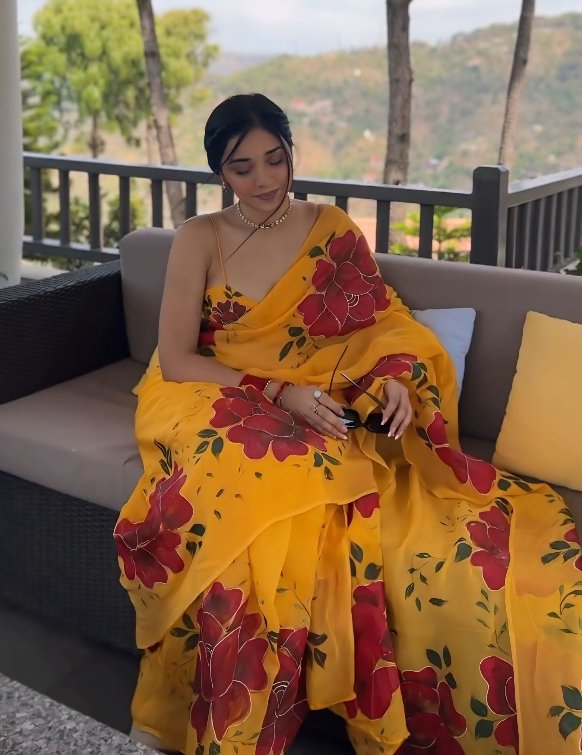 Sunny Yellow Georgette Printed Saree