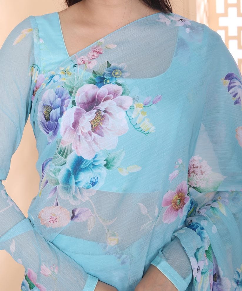 Sky Blue Serenity Georgette Printed Saree