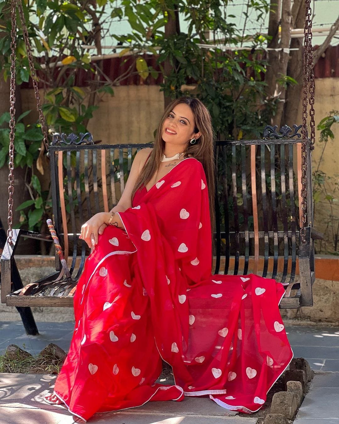 Scarlet Glow Georgette Embroidered Saree