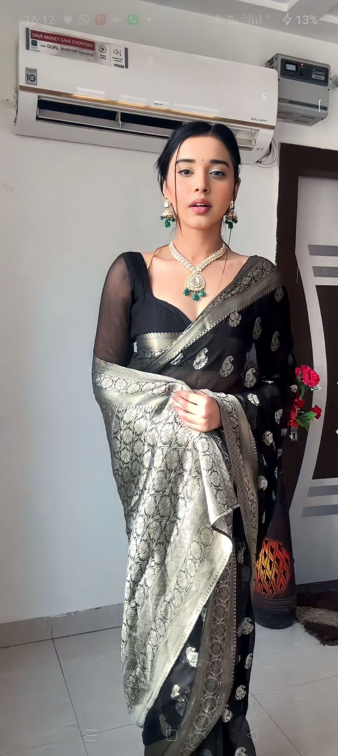 Black Cotton Weaving Ready-to-Wear Saree