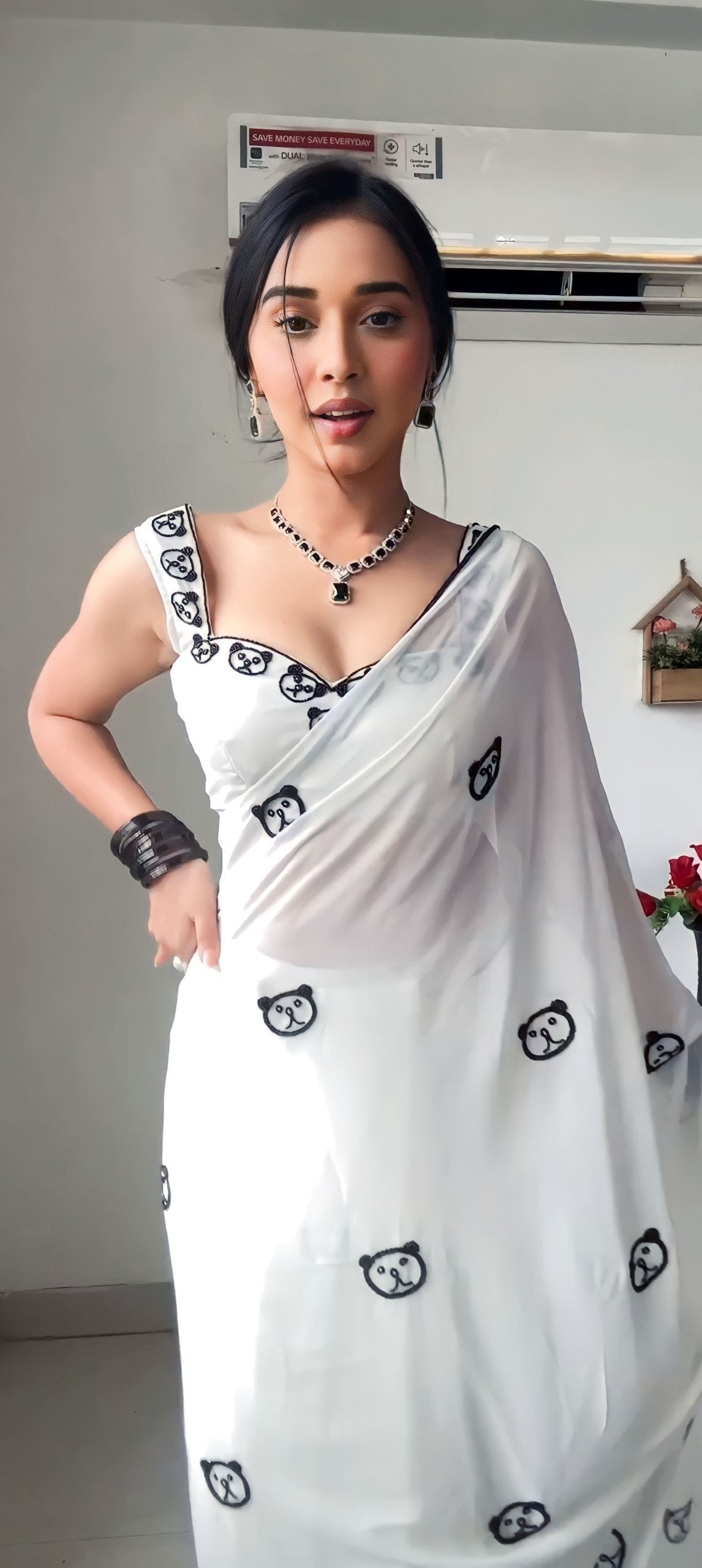 Wine Royale Georgette Embroidered Saree