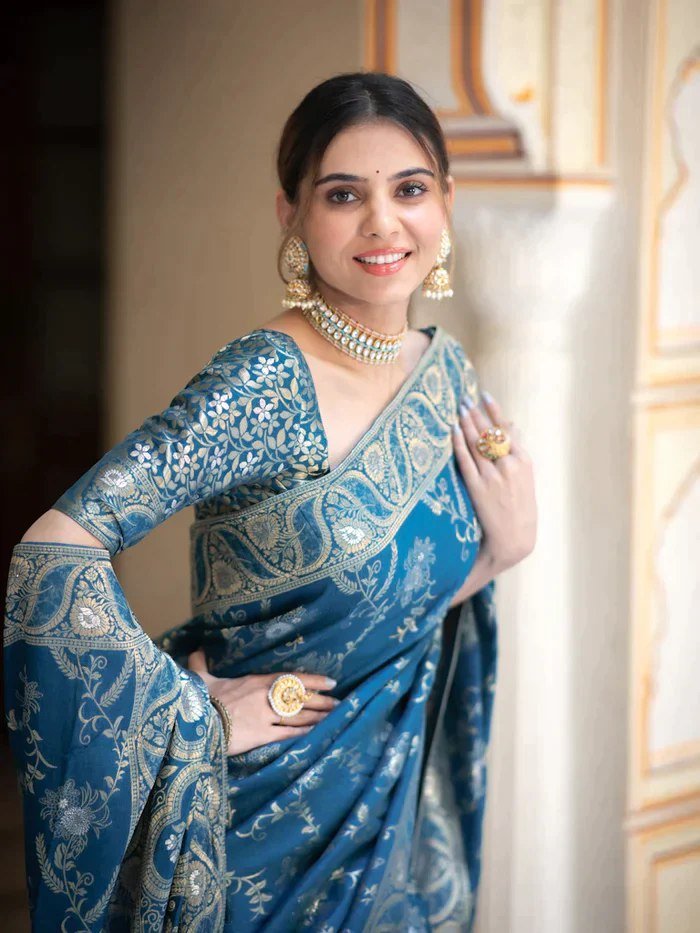“Ocean Sapphire Blue” Banarasi Silk Saree