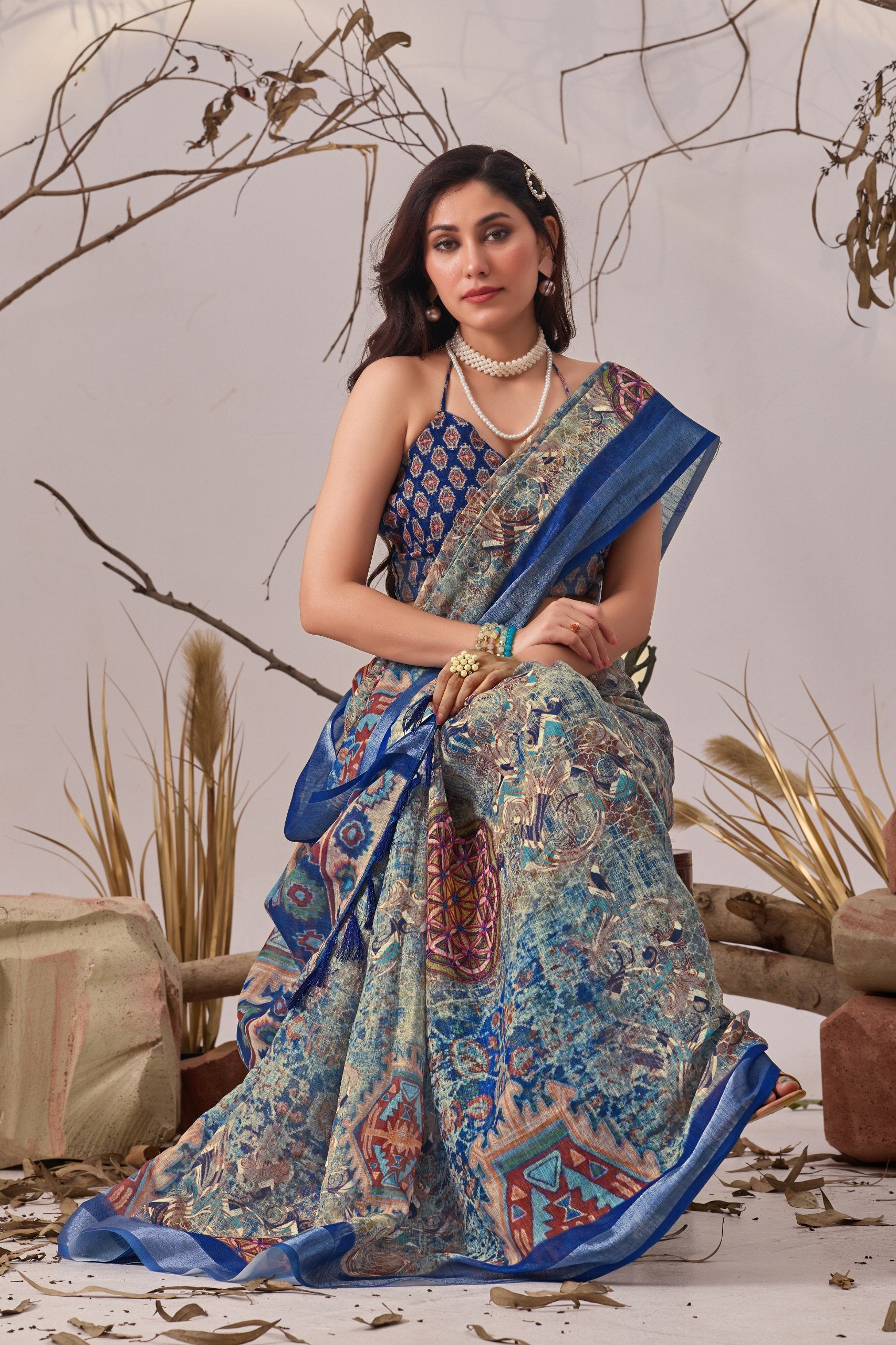 Exquisite Patola Elegance Linen Cotton Saree