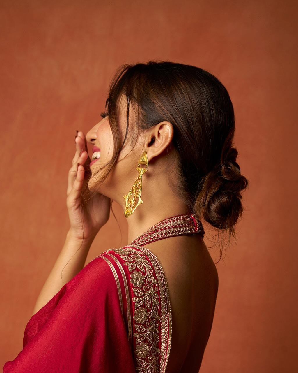 new red designer party-wear saree