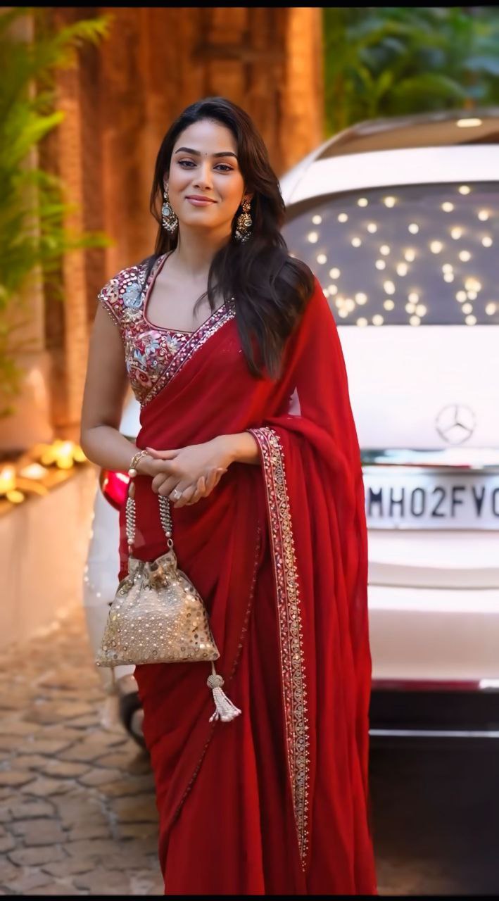 new red designer party-wear saree