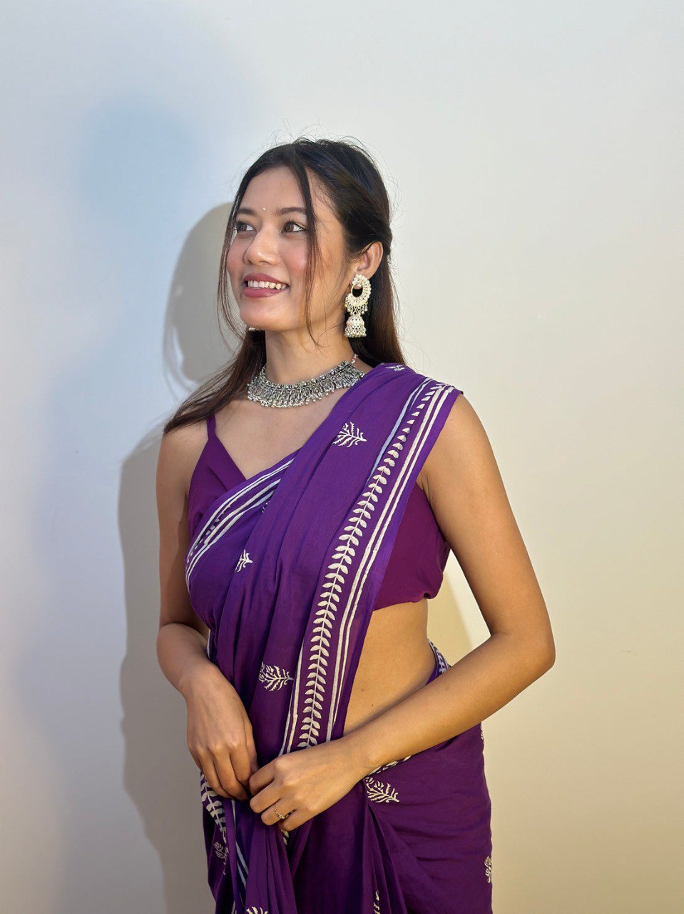 Ready to Wear Mul Cotton Printed Saree with Pocket & Silk Blouse