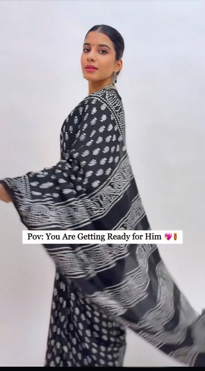Ready to Wear Mul Cotton Printed Saree with Pocket & Silk Blouse