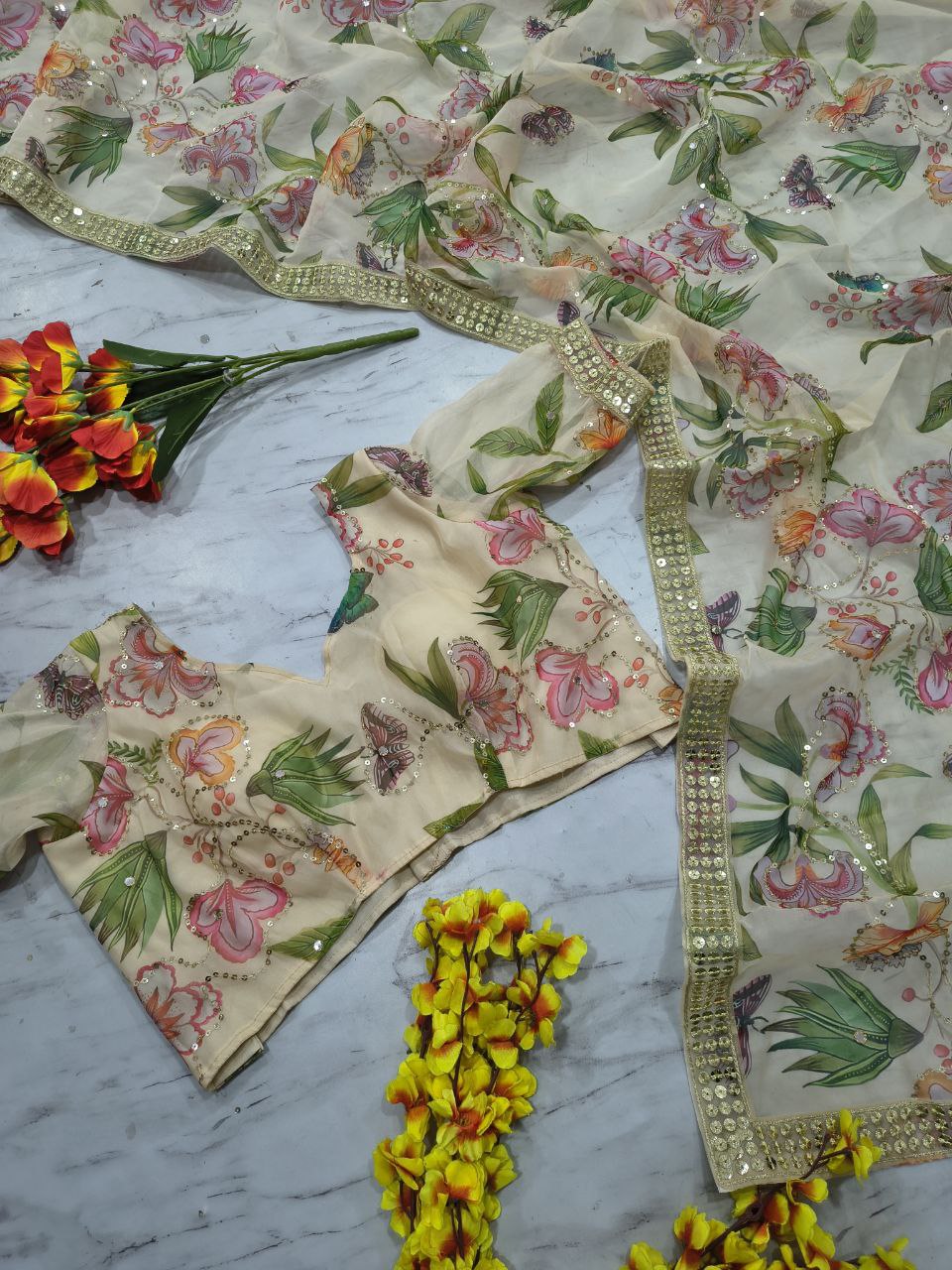 Premium Tabby Silk Designer Saree with Sequins & Foil Mirror Work