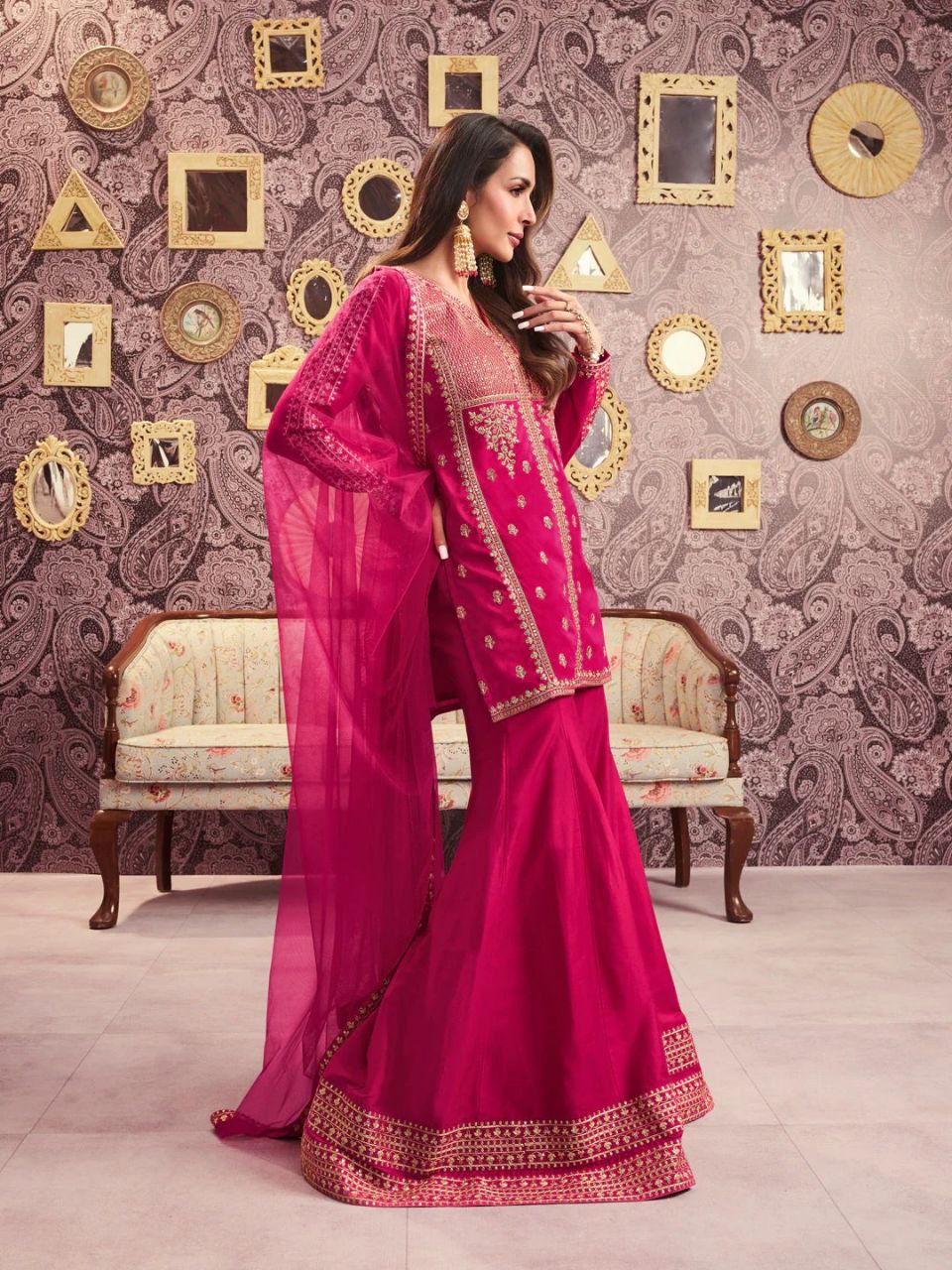 celebrities Viscose Chanderi Silk Kurti Set