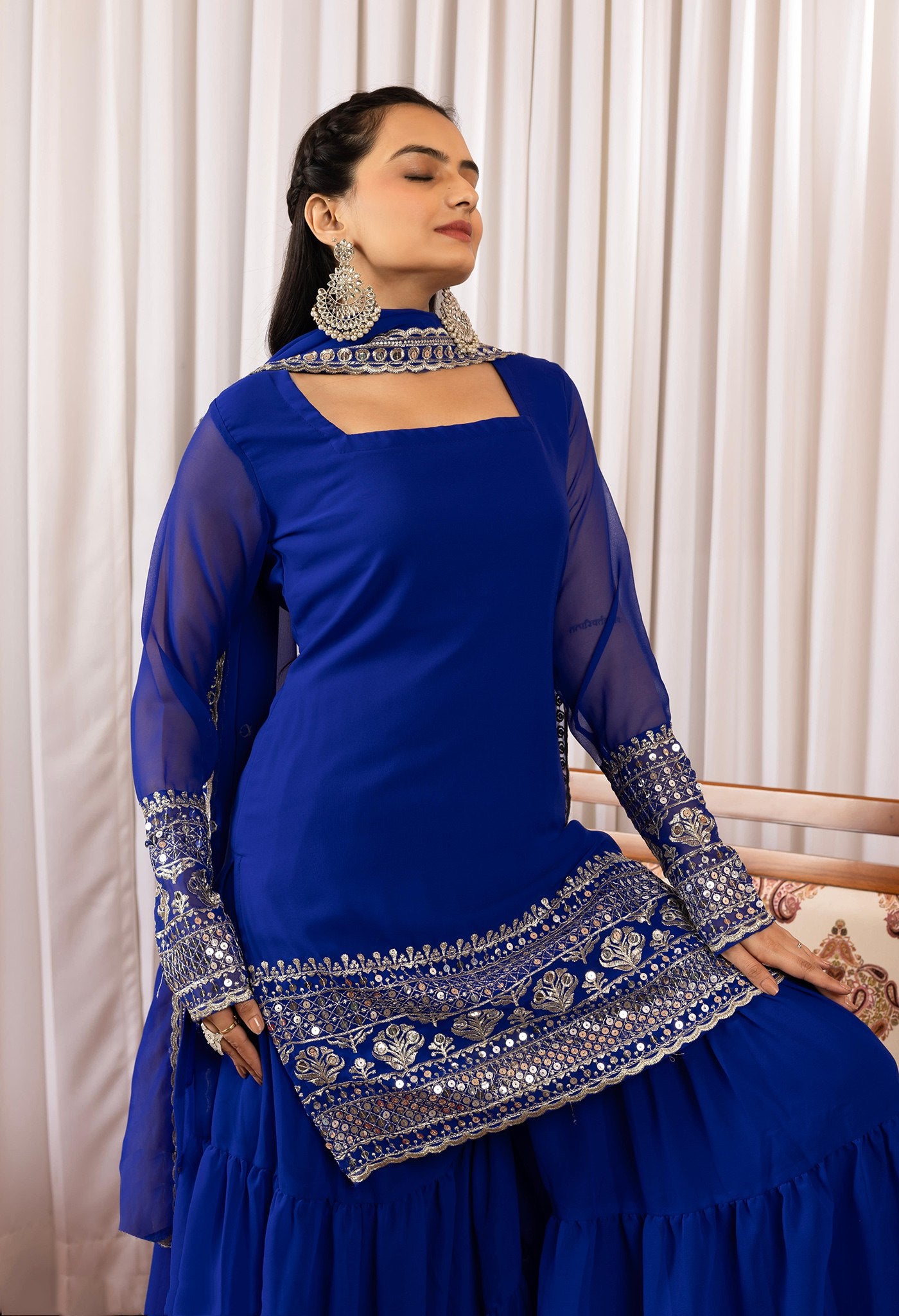 Women’s Georgette Kurta Sharara Dupatta Set