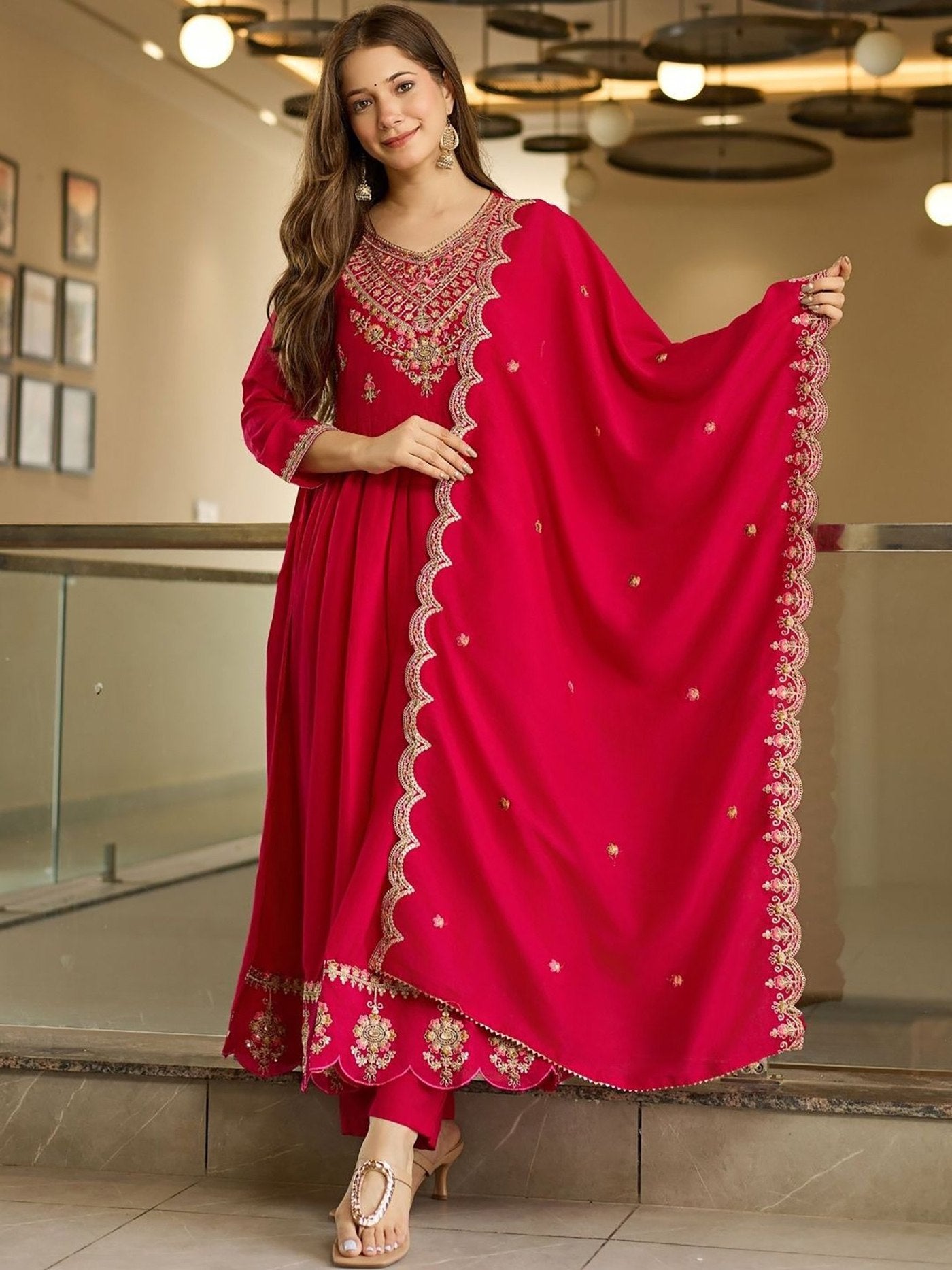 Women’s Vichitra Fabric Sharara Dupatta Set