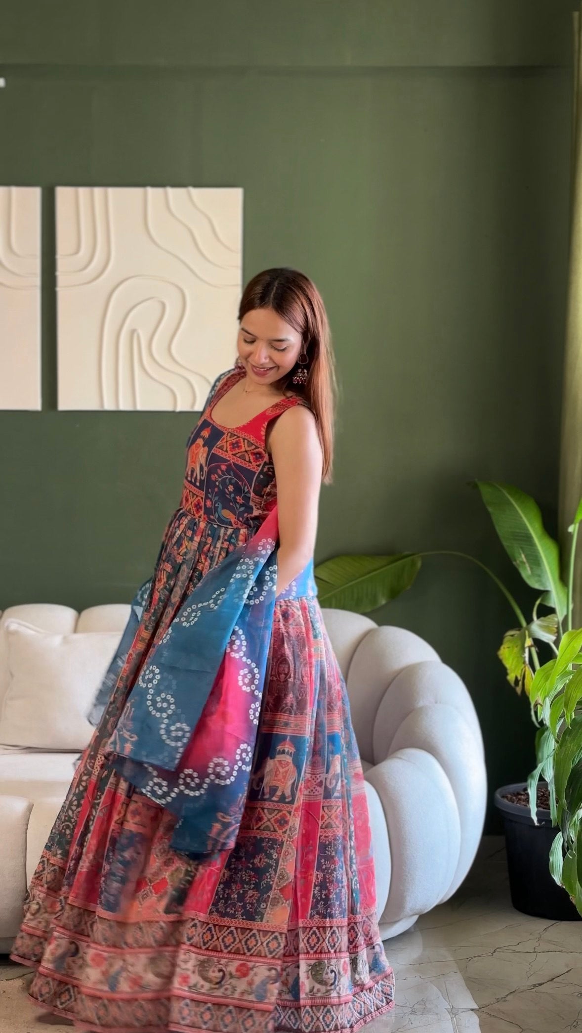 Elegant Patola Printed Organza Gown Set