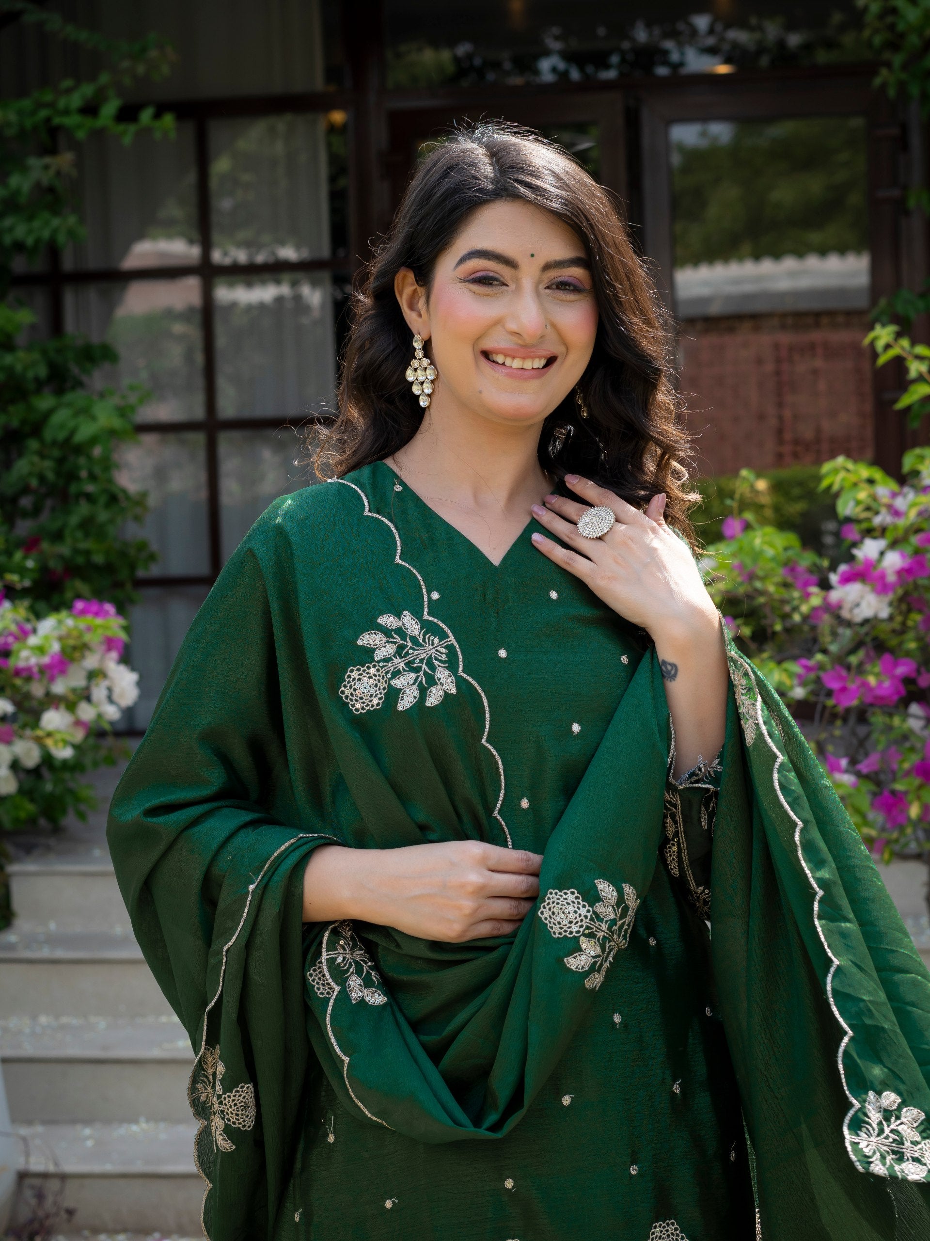 Premium Chinon Embroidered Kurti Set with Dupatta