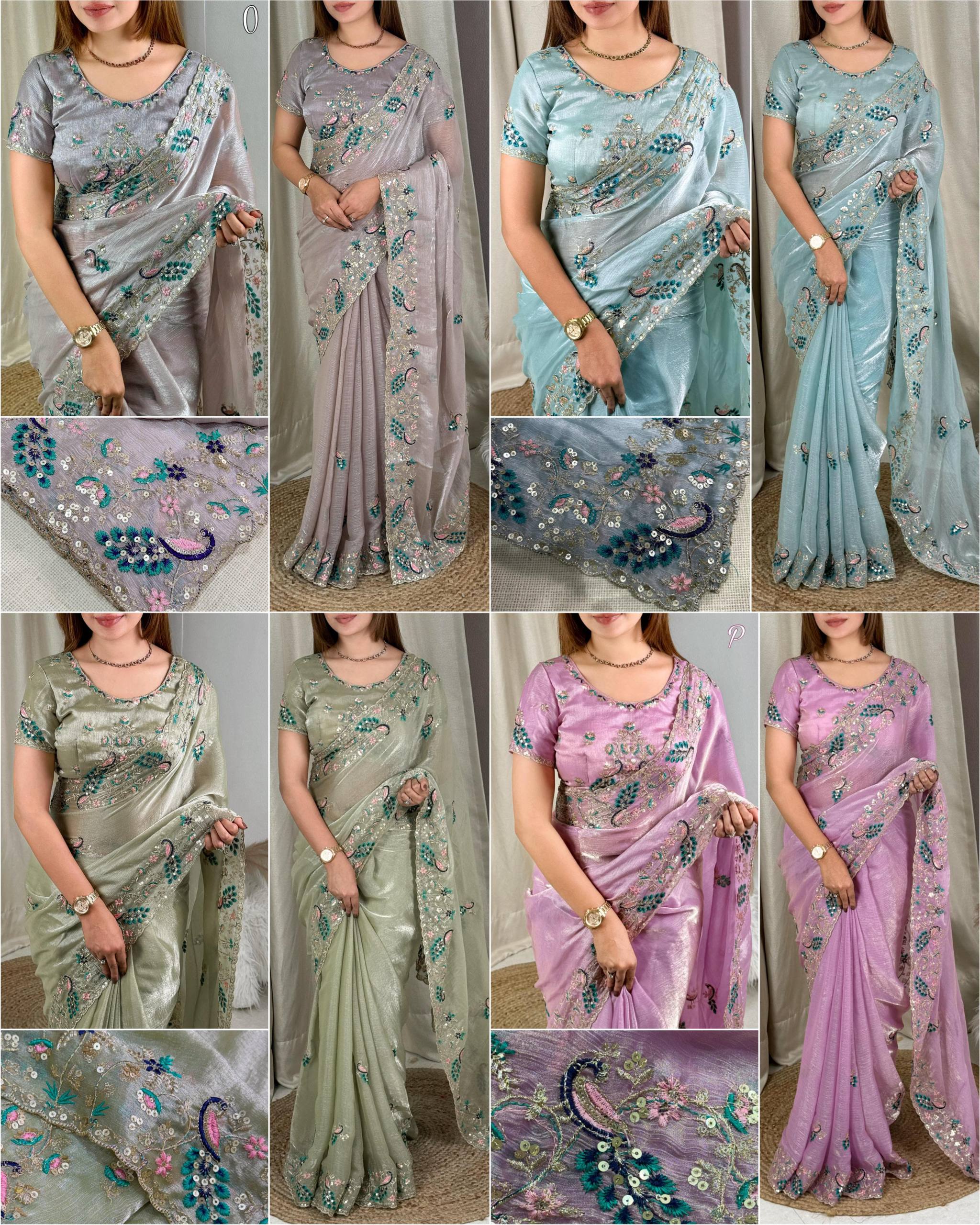 Party Wear Fandy Chiffon Saree with Sequins & Embroidered Blouse