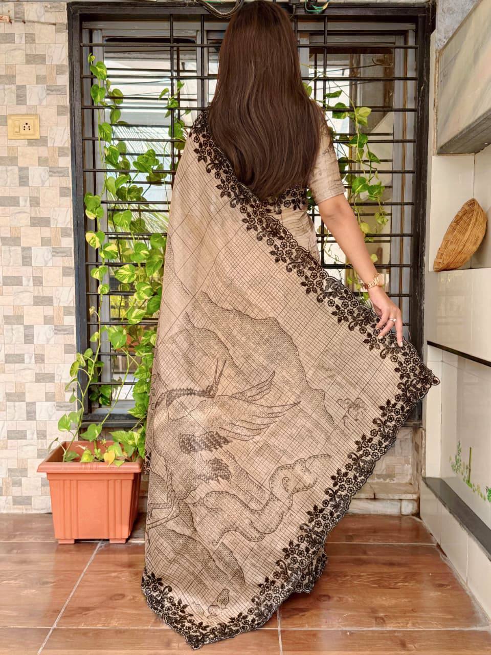 Designer Glass Organza Saree with Sequins & Digital Print
