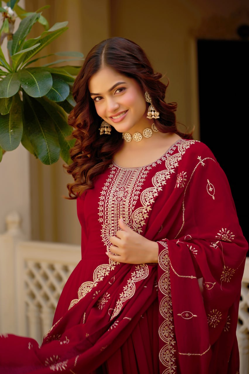 Premium Maroon Anarkali Gown with Dupatta