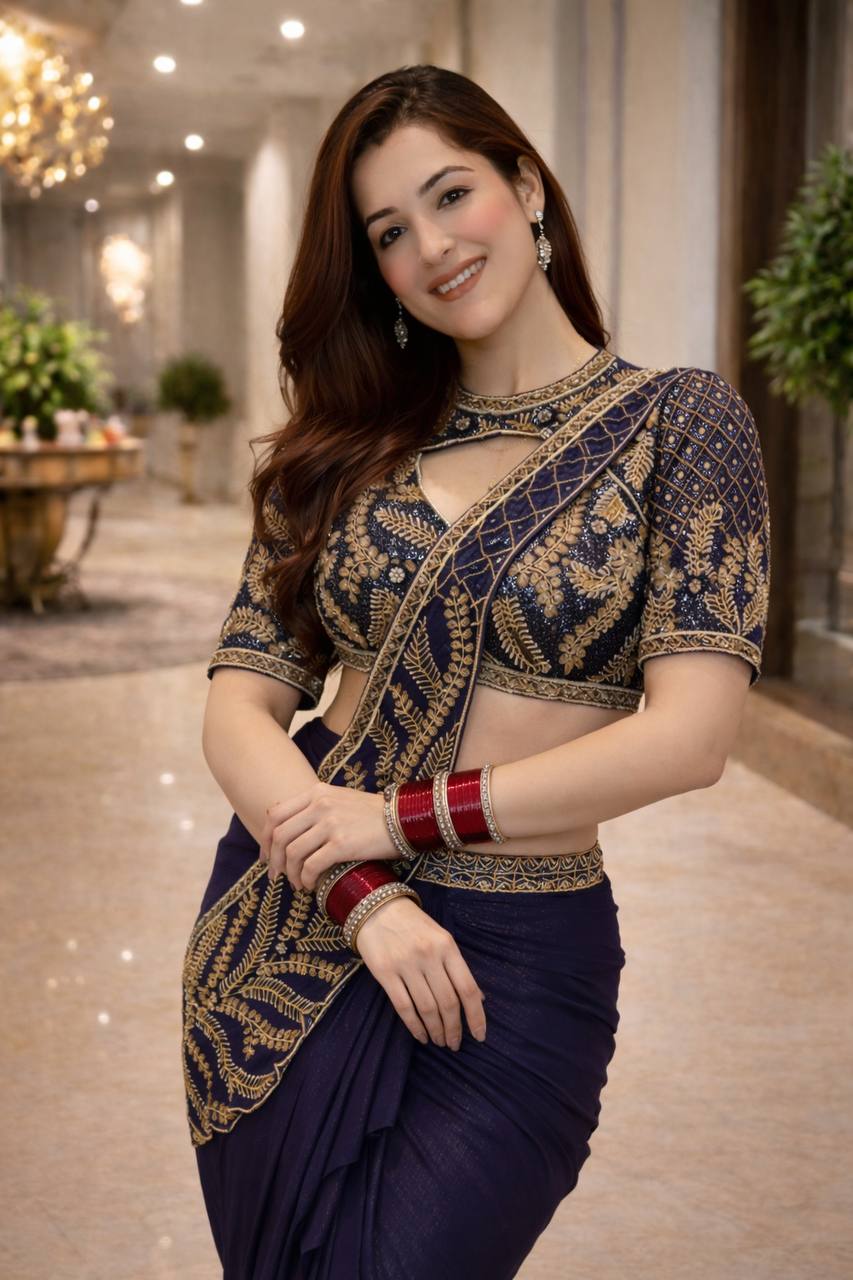 Dhoti Style Indo-Western Saree Set with Embroidery Work