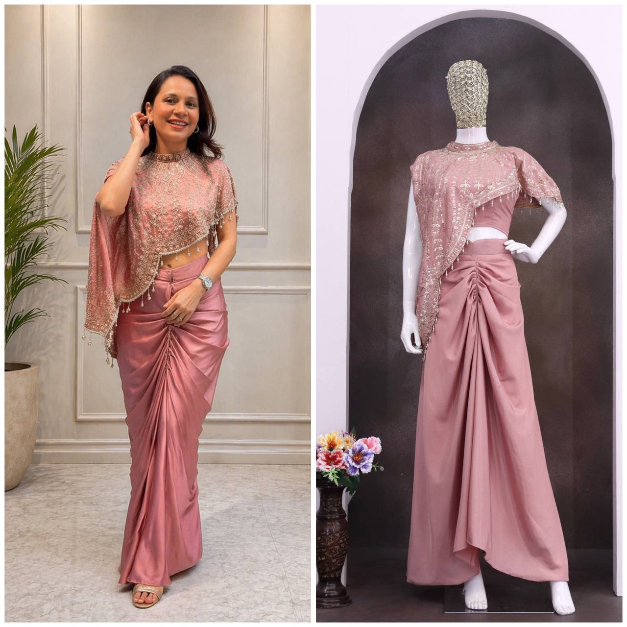 Bollywood Style Crepe Silk Koti Dhoti Set with Embroidery