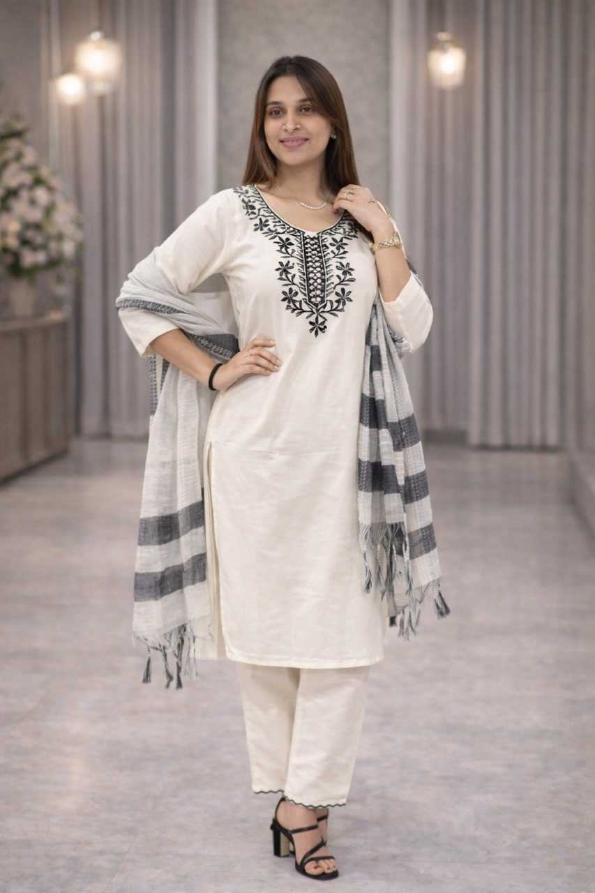 Elegant Straight Kurti Pant Dupatta Set