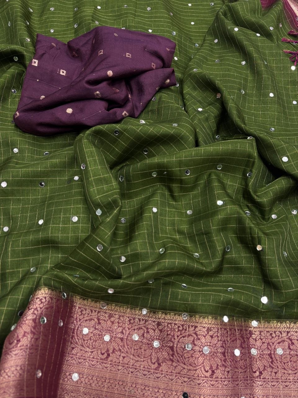 Premium Dola Silk Saree with Mirror Work & Rich Zari Border