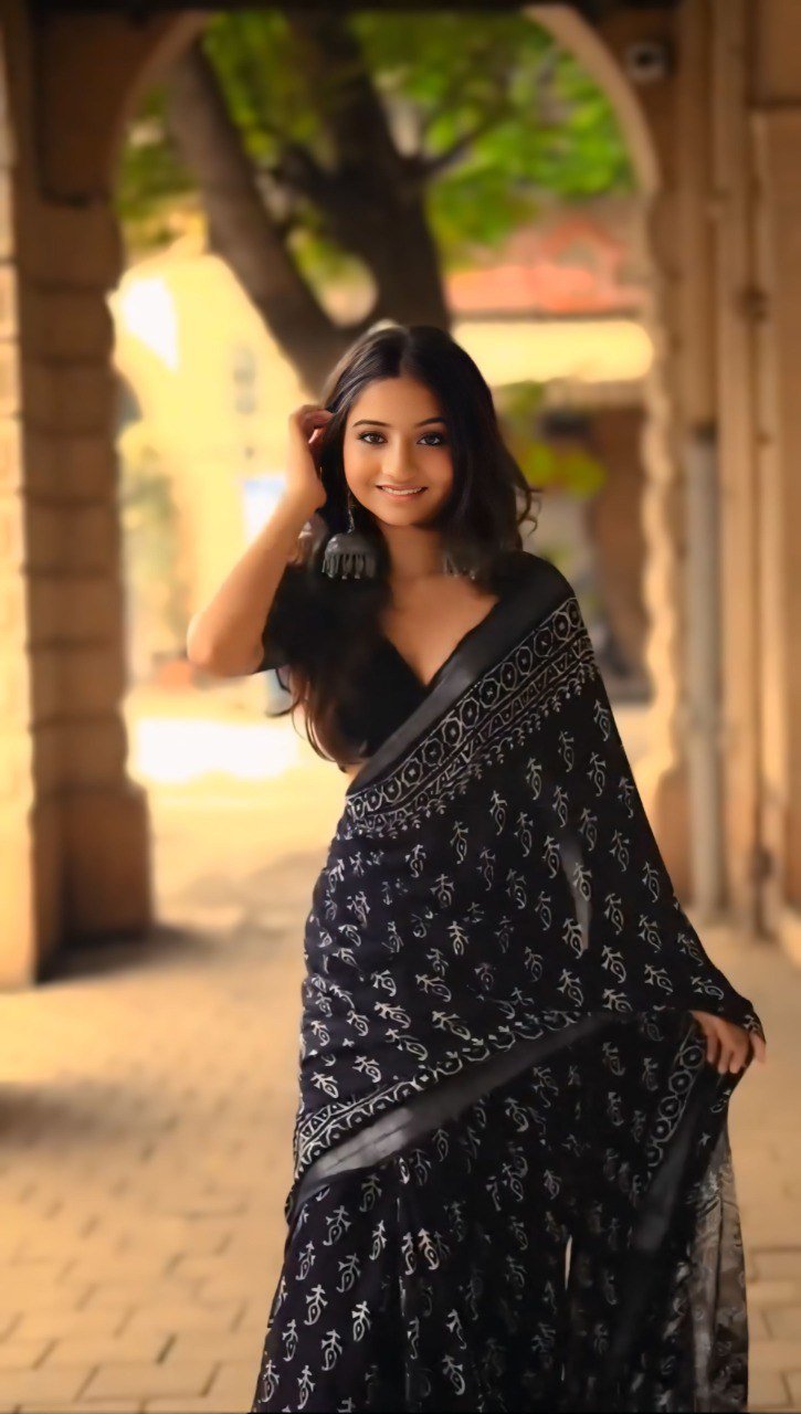 Black Mist Pre-Stitched Cotton Saree