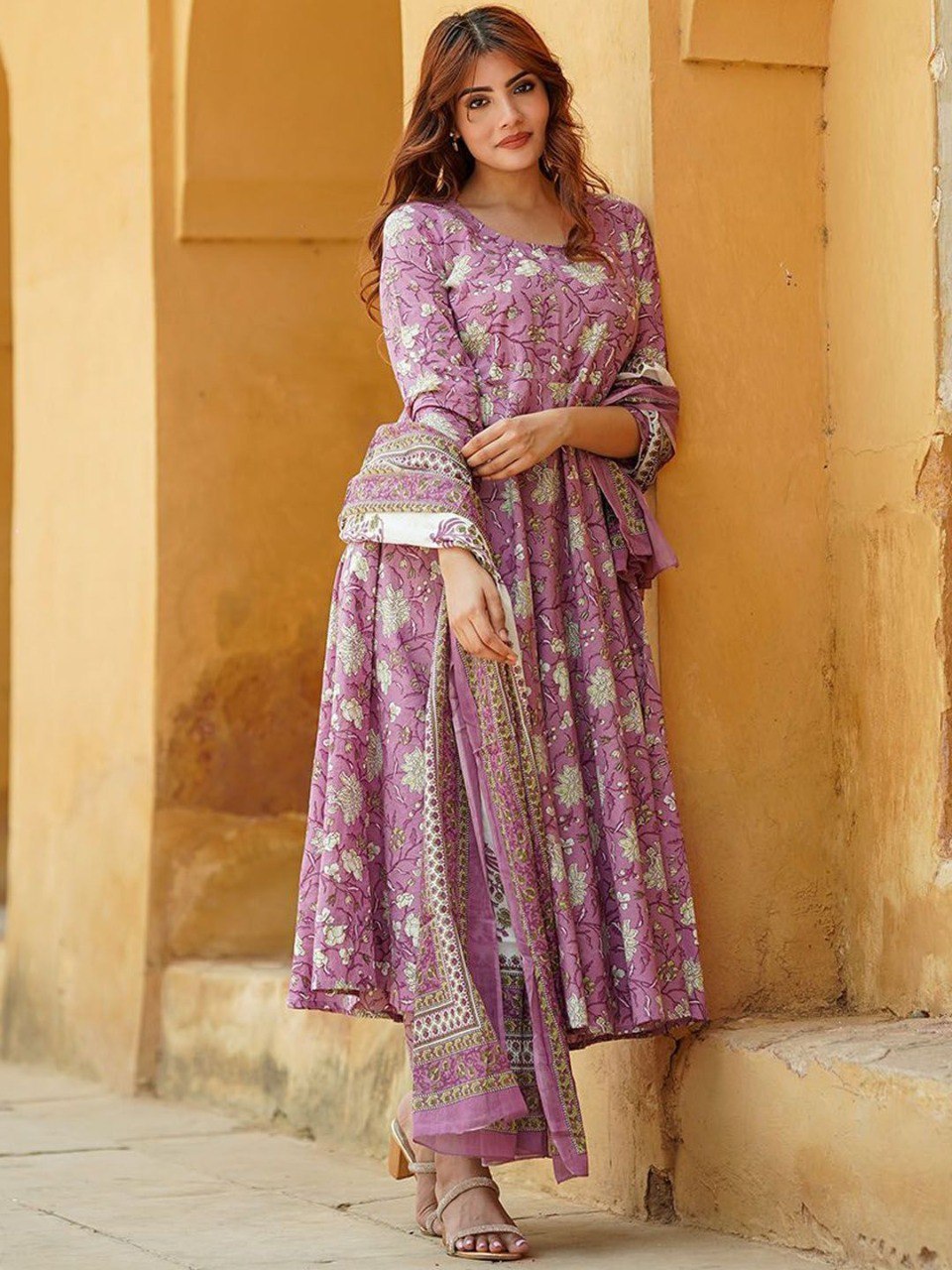 Royal Lavender Printed Rayon Ethnic Set