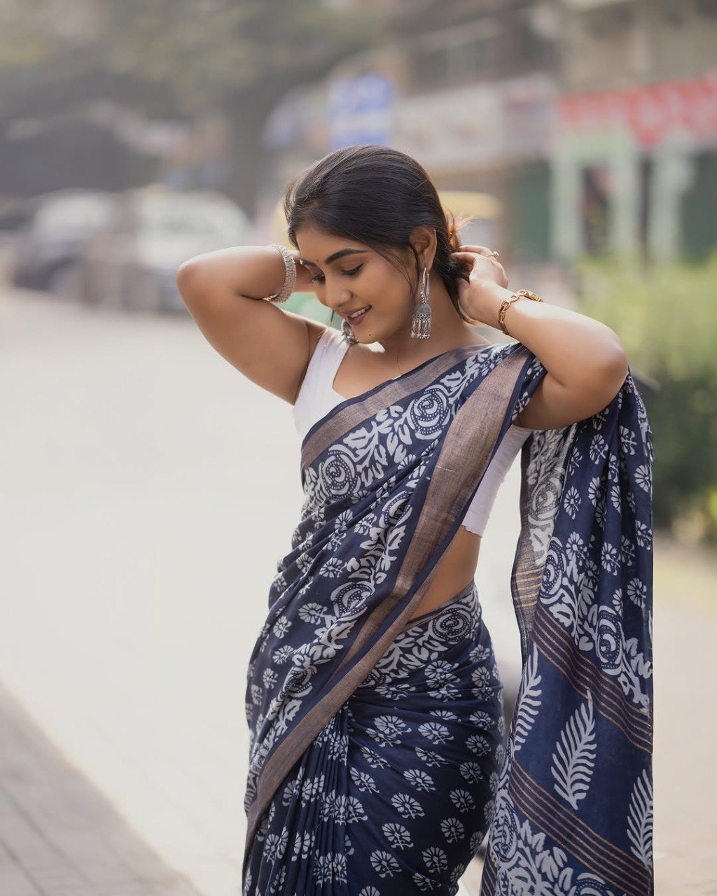 Ready-to-Wear Navy Blue Cotton Saree
