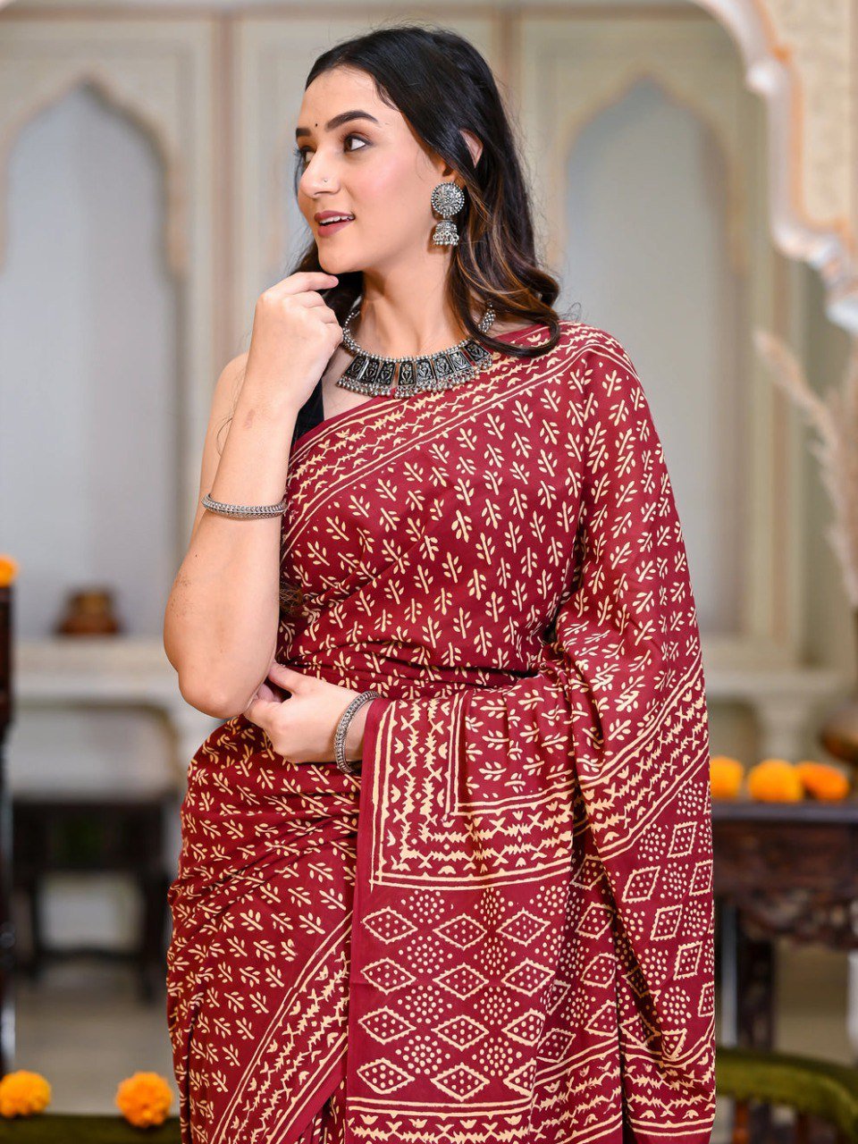 Scarlet Charm Cotton Printed Ready-to-Wear Saree