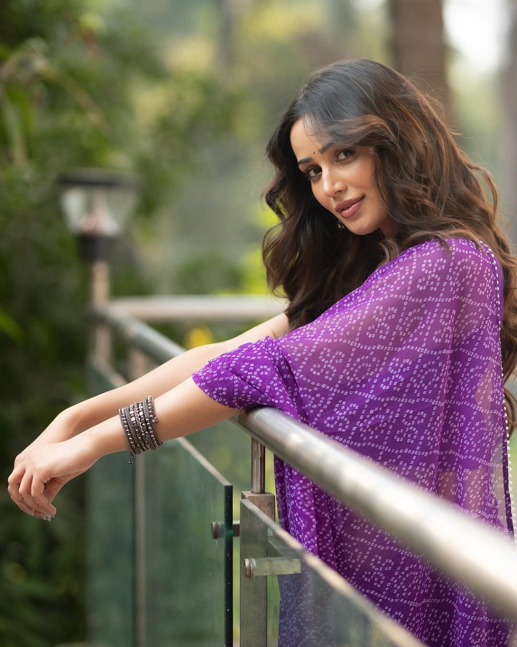 Purple Georgette Printed Ready-to-Wear Saree with Unstitched Blouse